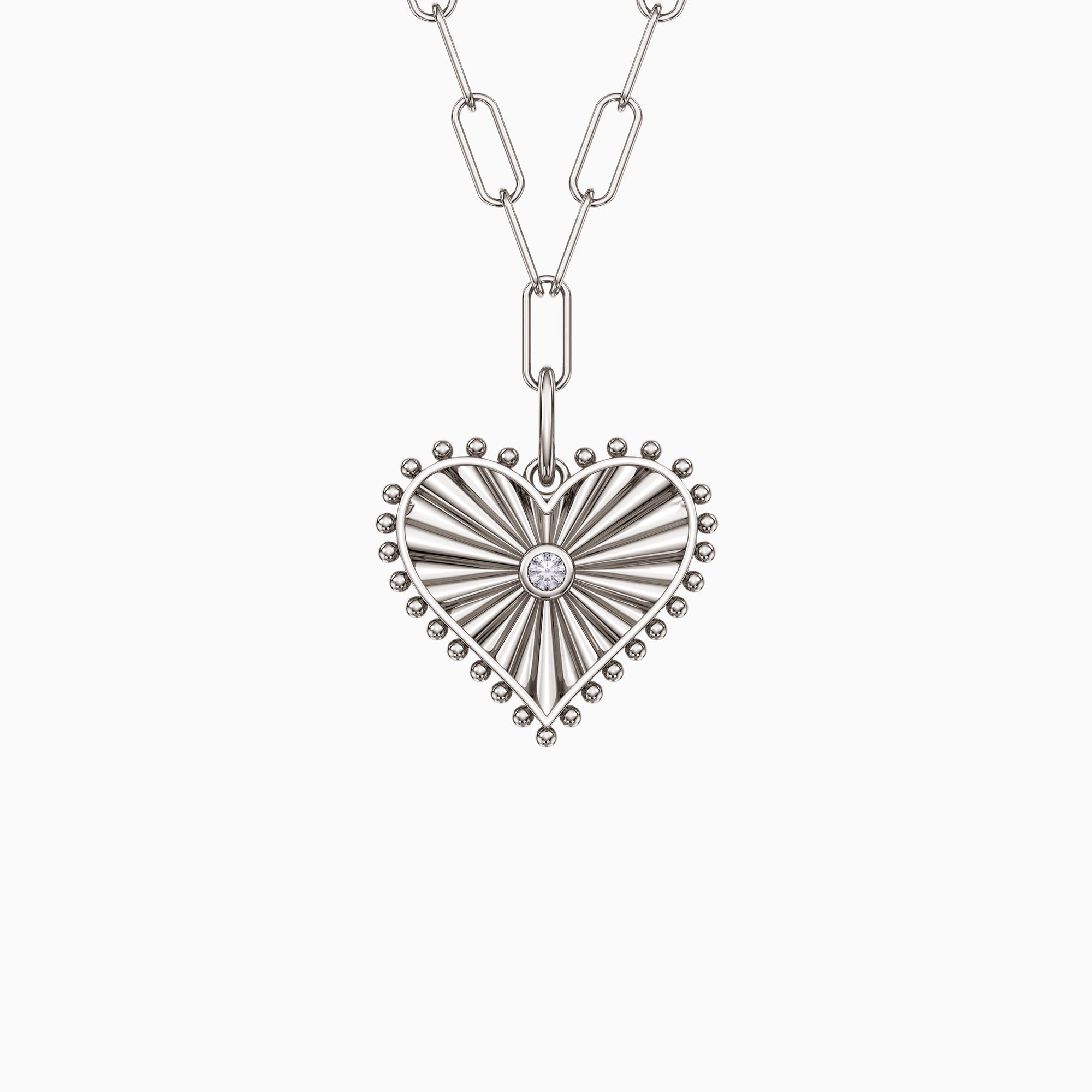Beaded Heart with Radiating Sunbeam Love Necklace - vanimy