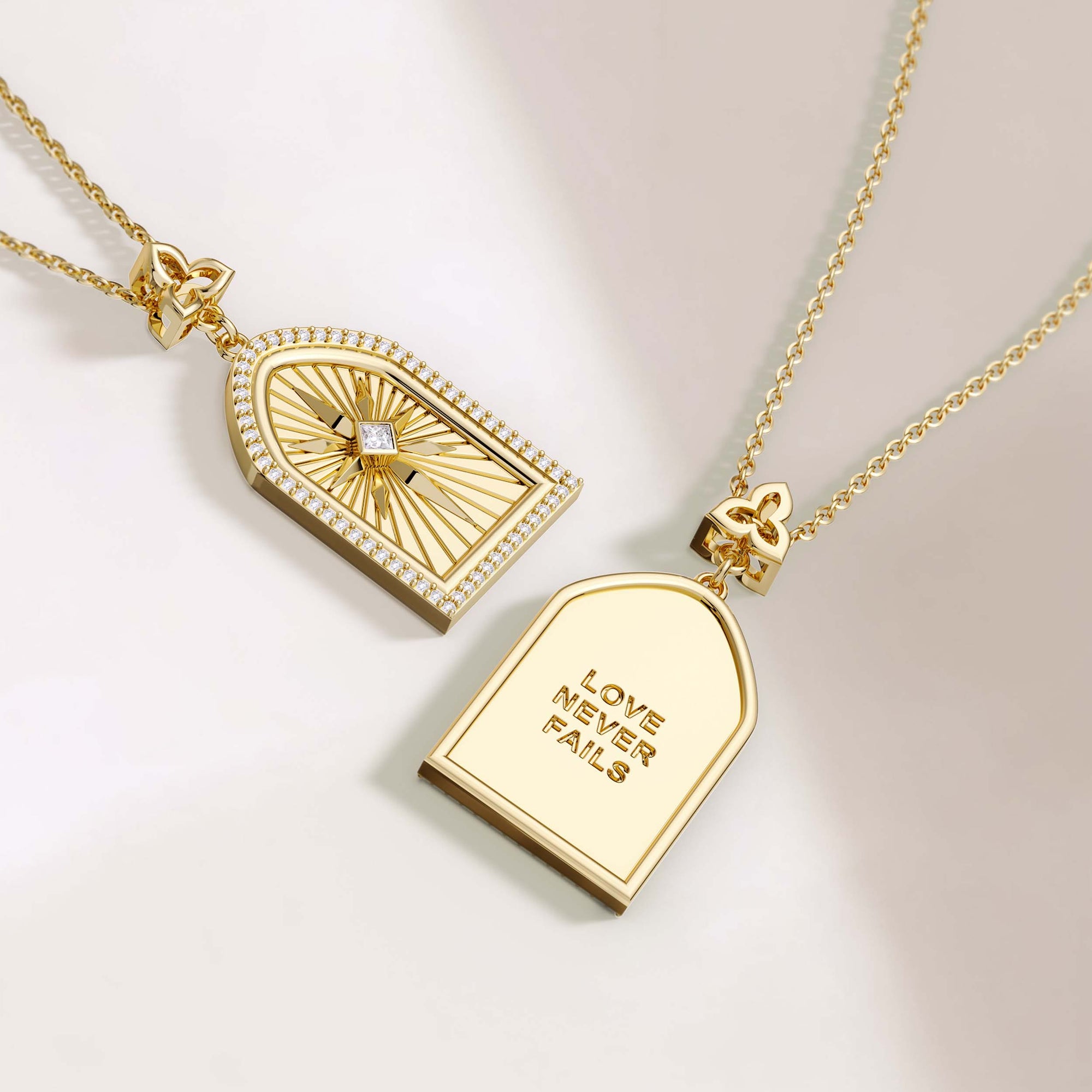 Love Never Fails Cross Medallion Pendant Engraved Necklace - vanimy