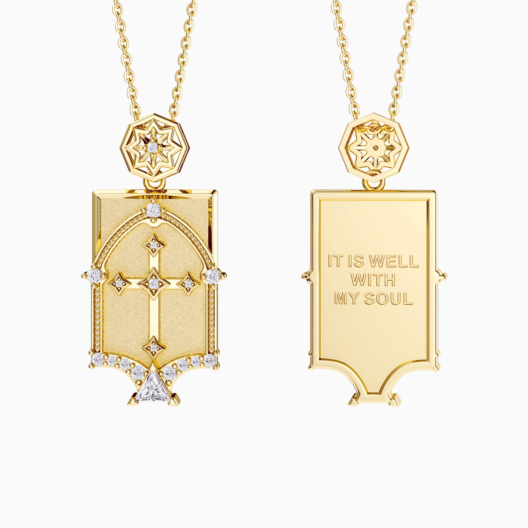 It Is Well With My Soul Cross Dome Engraved Necklace - vanimy
