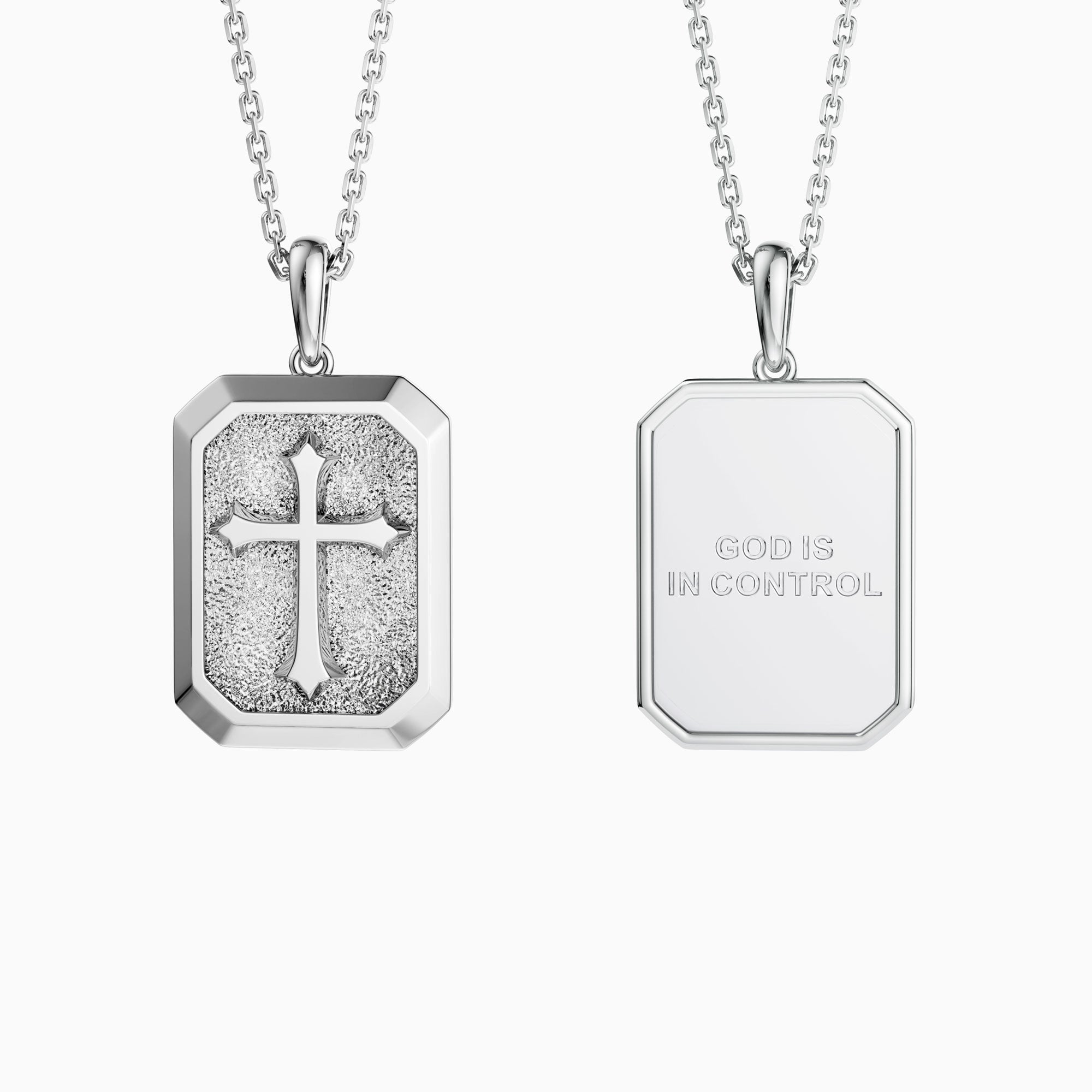 God Is In Control Cross Medallion Pendant Engraved Necklace - Men - vanimy