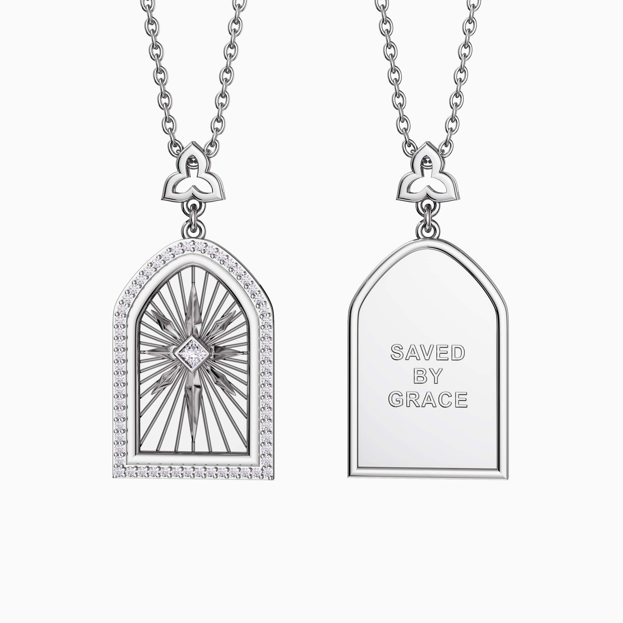 Saved By Grace Cross Medallion Pendant Engraved Necklace - vanimy