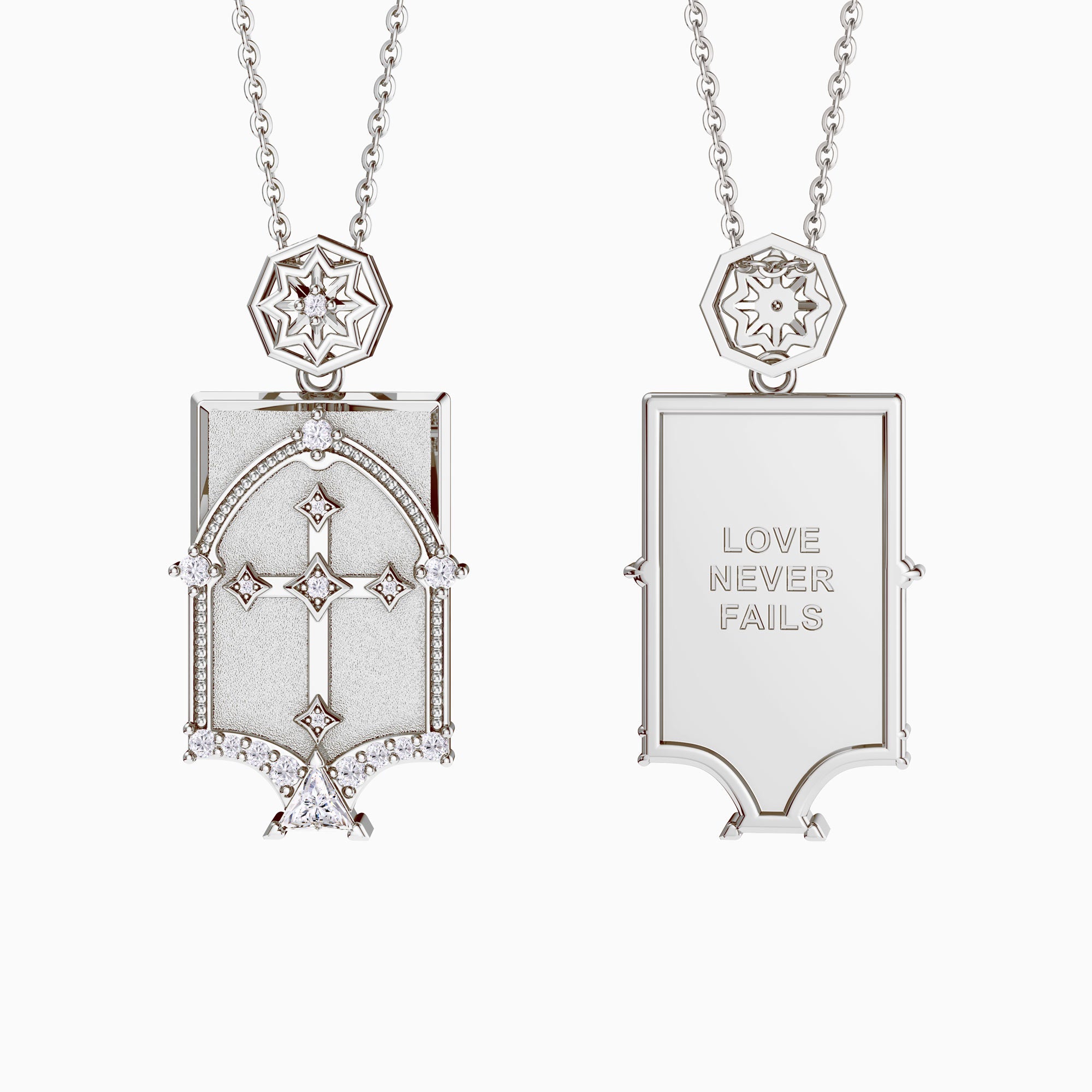 Love Never Fails Cross Dome Pendant Engraved Necklace - vanimy