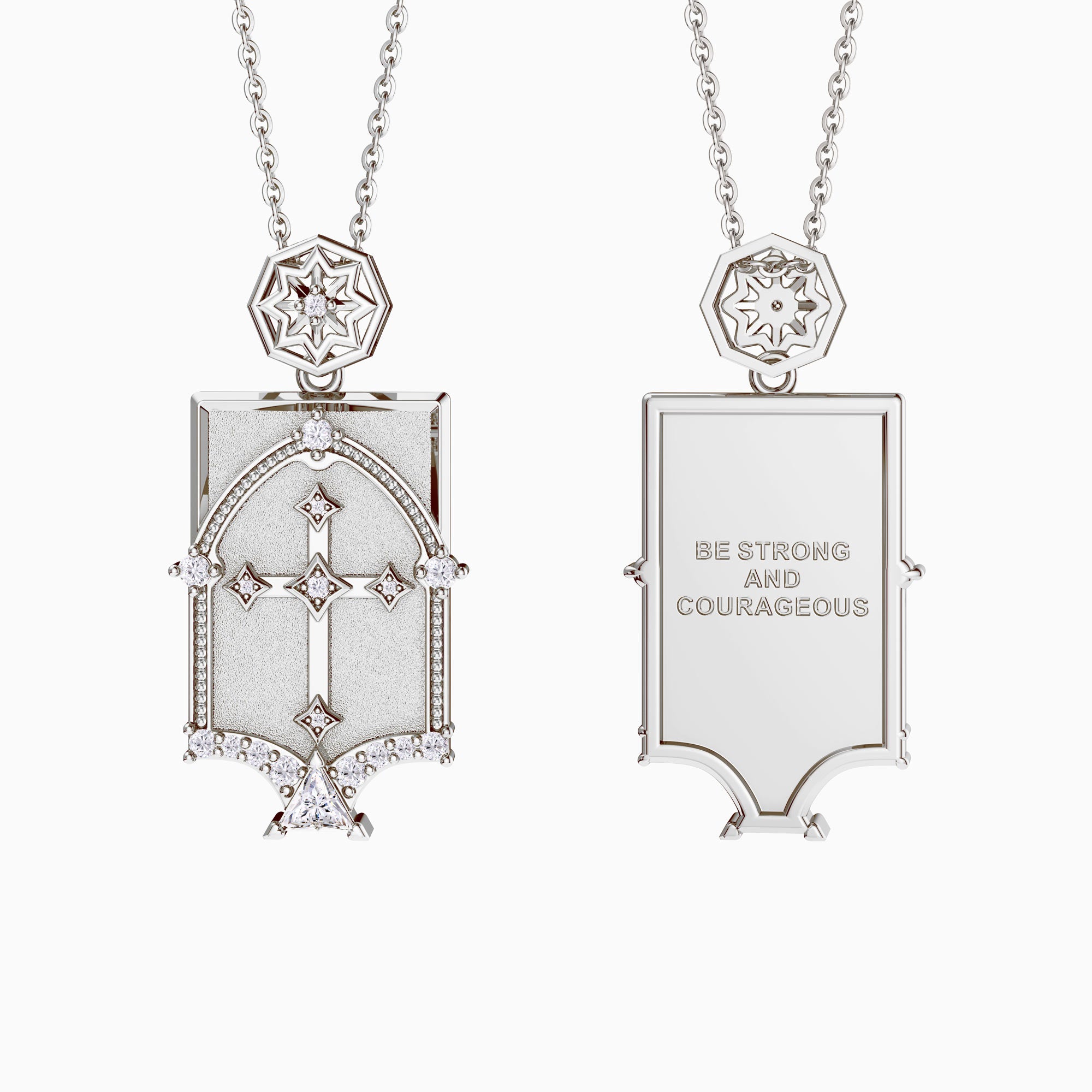 Be Strong And Courageous Cross Dome Engraved Necklace - vanimy