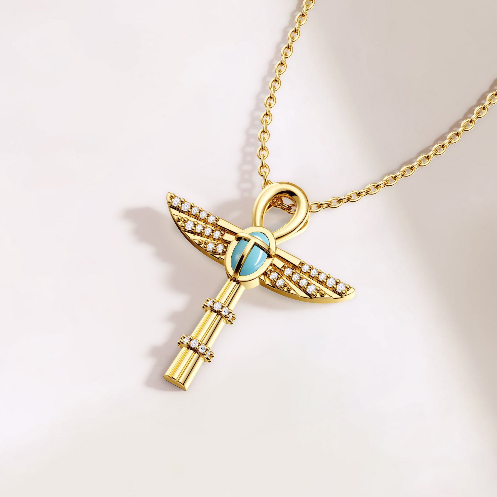 Eternal Guardian Ankh Scarab Turquoise Egyptian Scepter Protection Amulet Pendant Necklace - vanimy