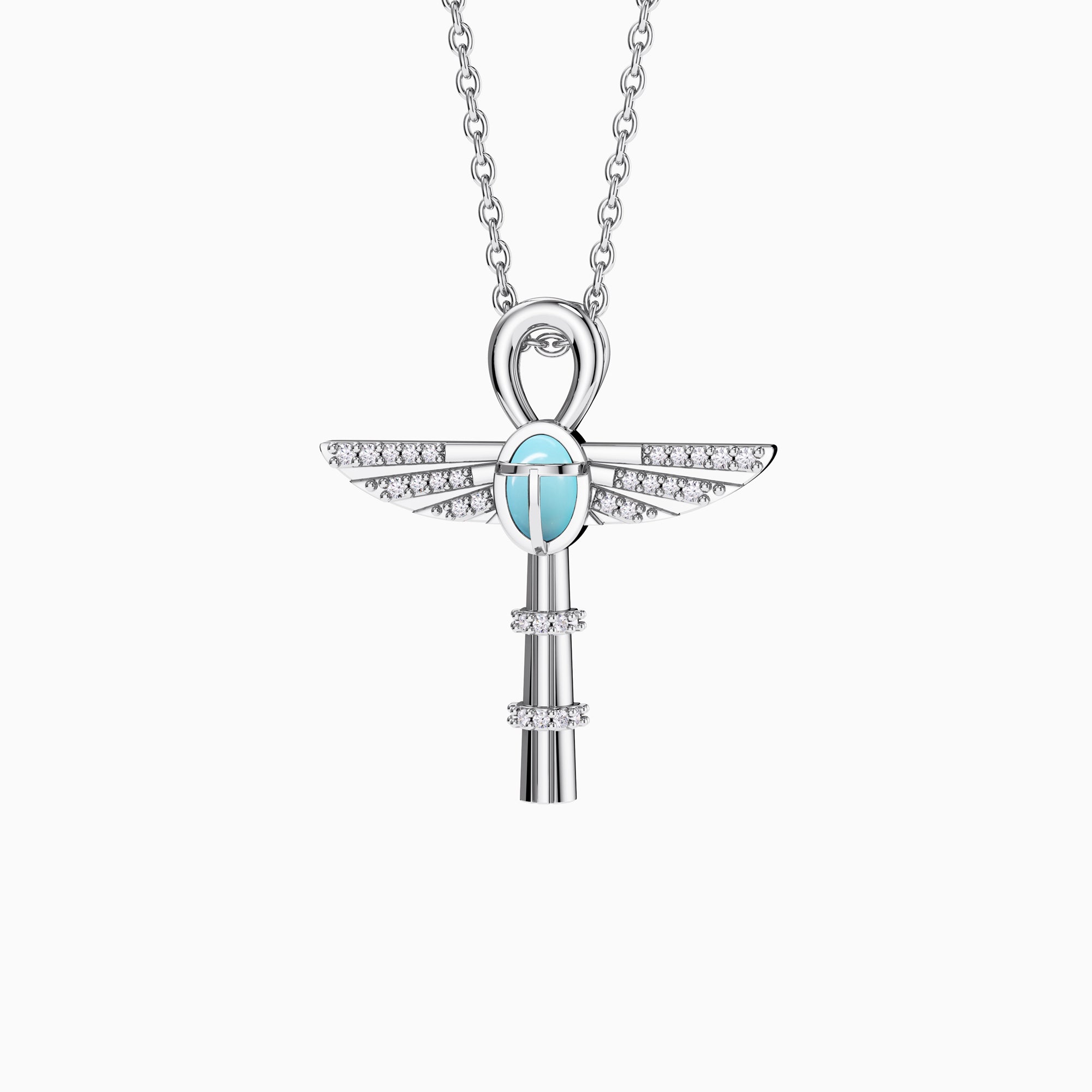 Eternal Guardian Ankh Scarab Turquoise Egyptian Scepter Protection Amulet Pendant Necklace - vanimy
