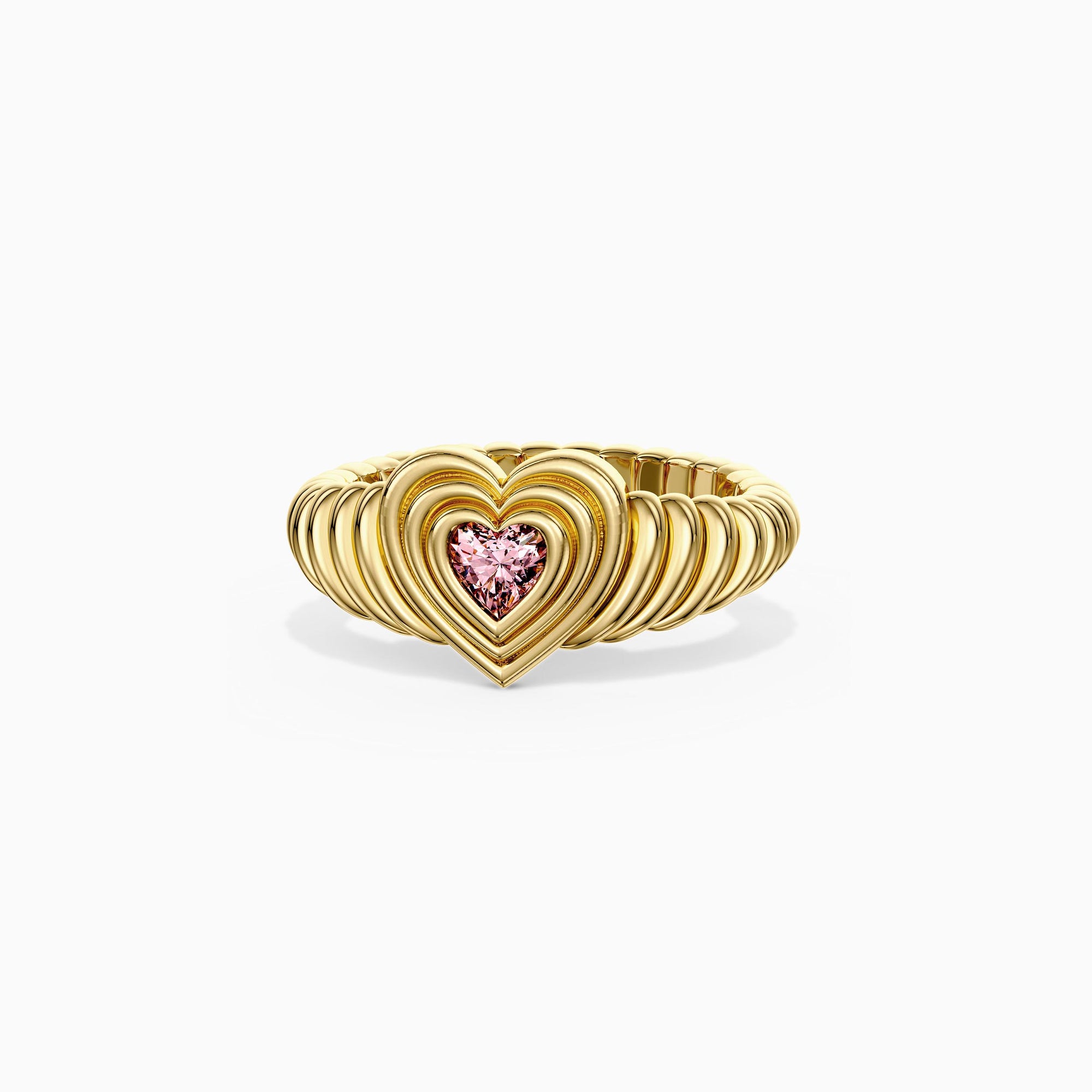 Timeless Enchanted Pink Heart Echo Wavy Pinky Signet Ring - vanimy