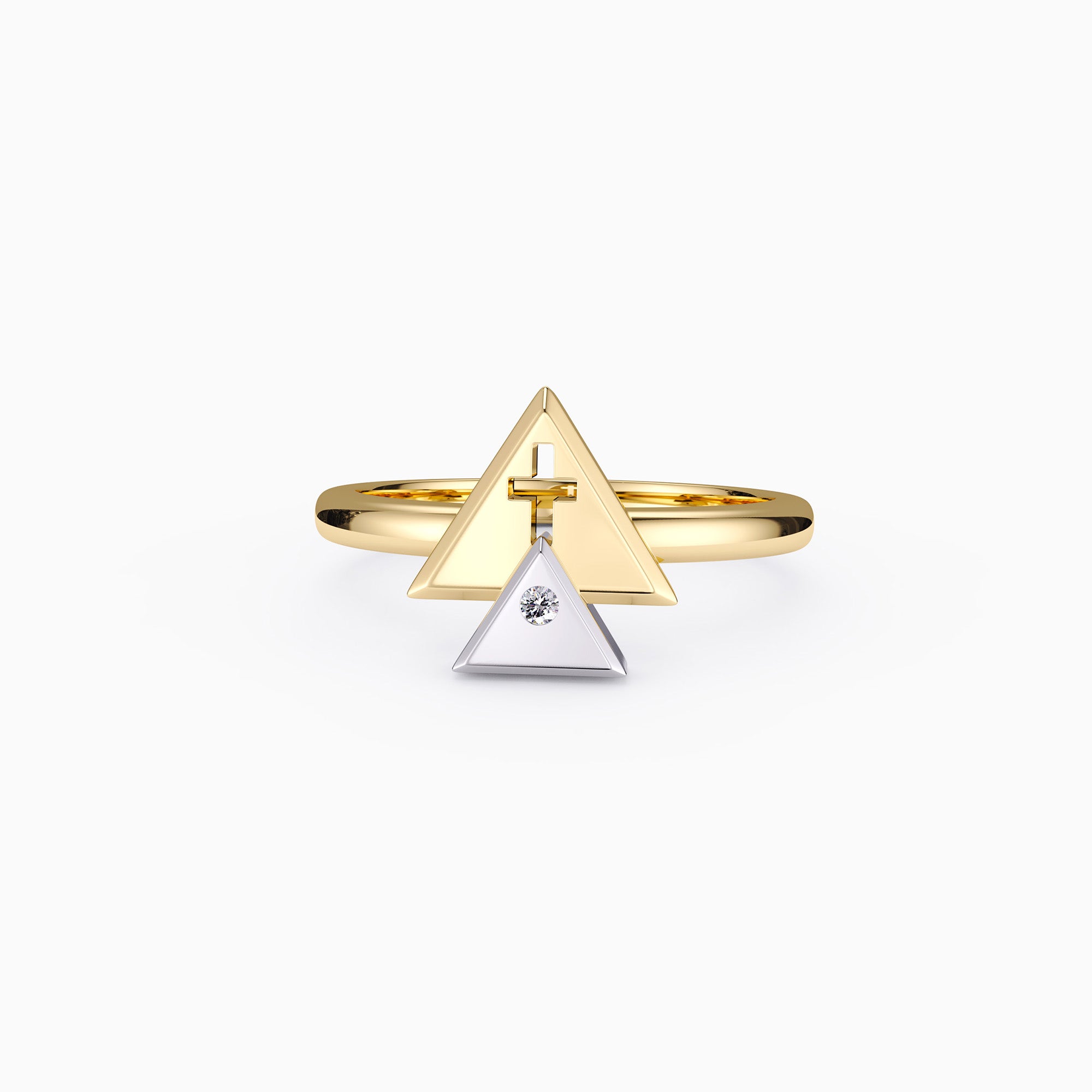 Divine Cross Charm Trinity Triangle Ring - vanimy