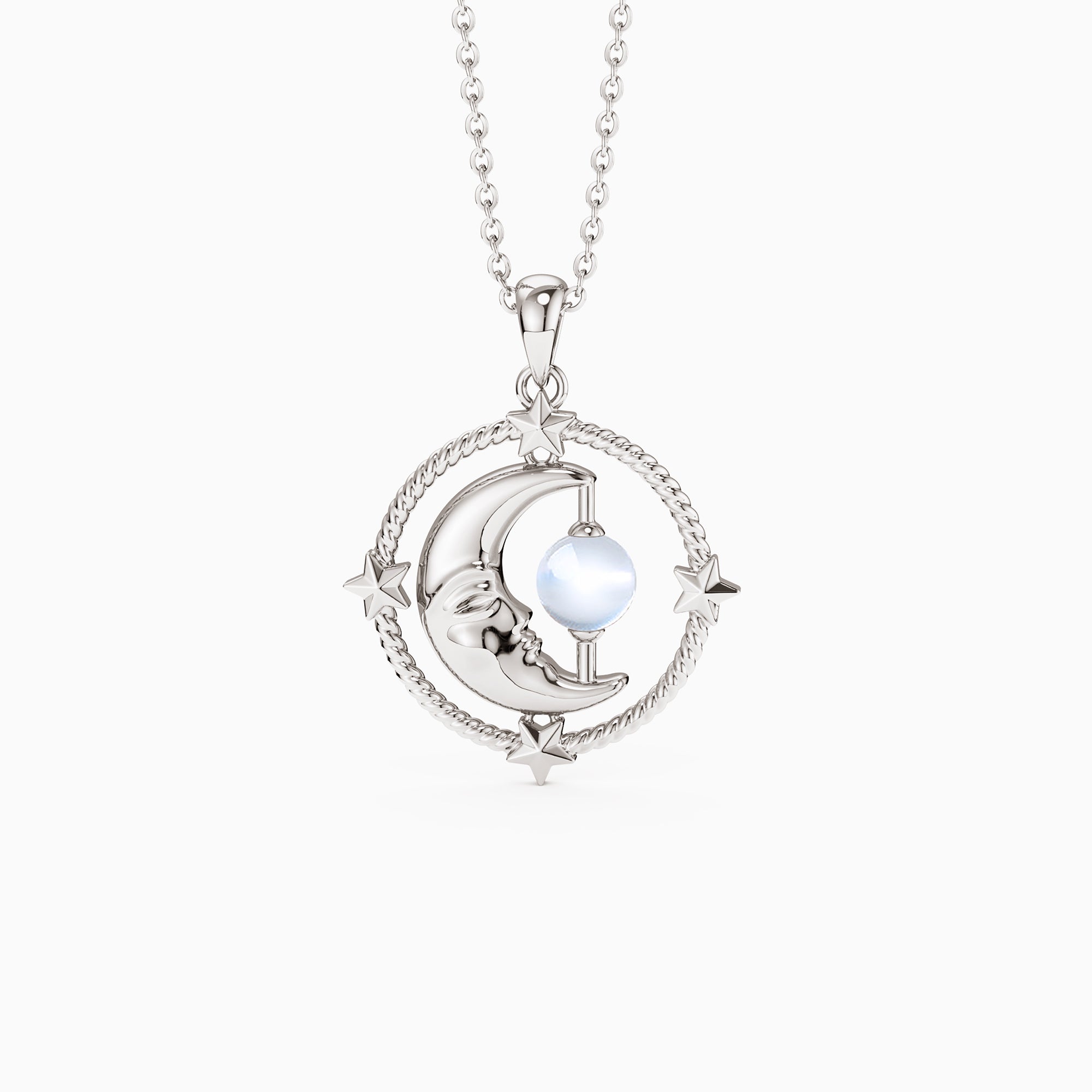 'Love You To The Moon and Back' Kissing Moon & Star Chalcedony Necklace - vanimy