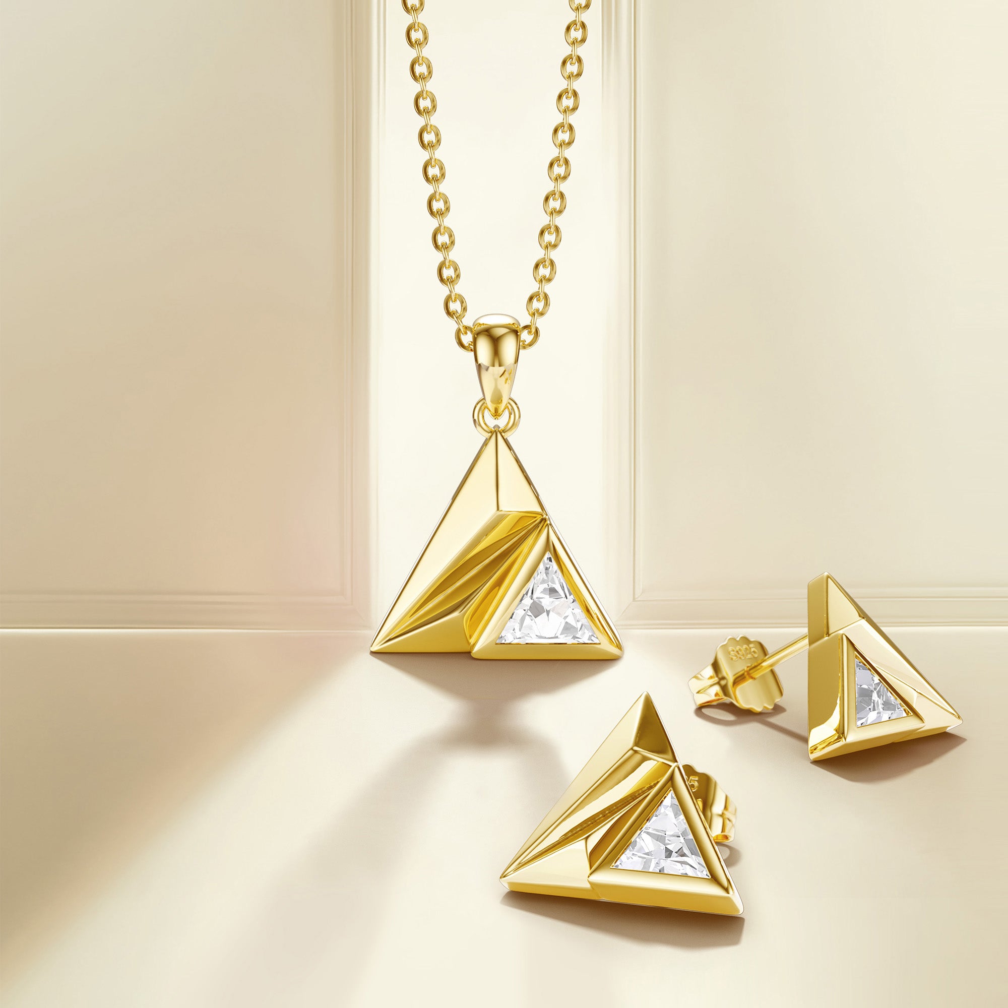 Triangle Pyramid Trillion Cut Pendant Necklace - vanimy