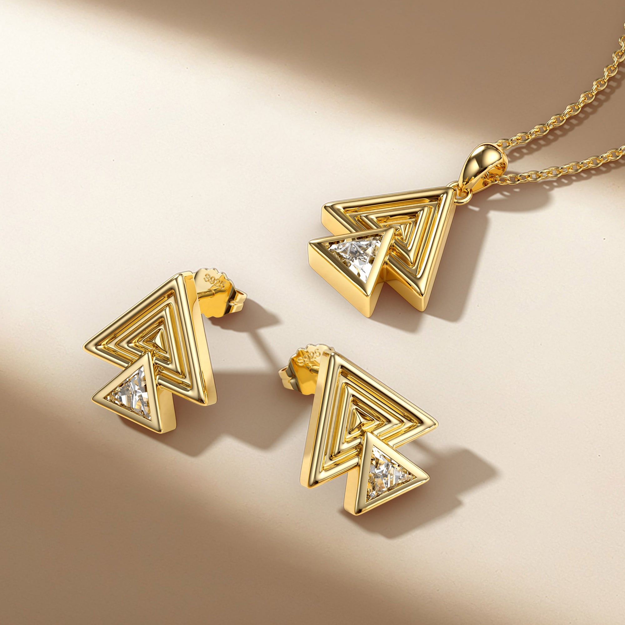 Concentric Triangle Trillion Cut Pendant Necklace - vanimy