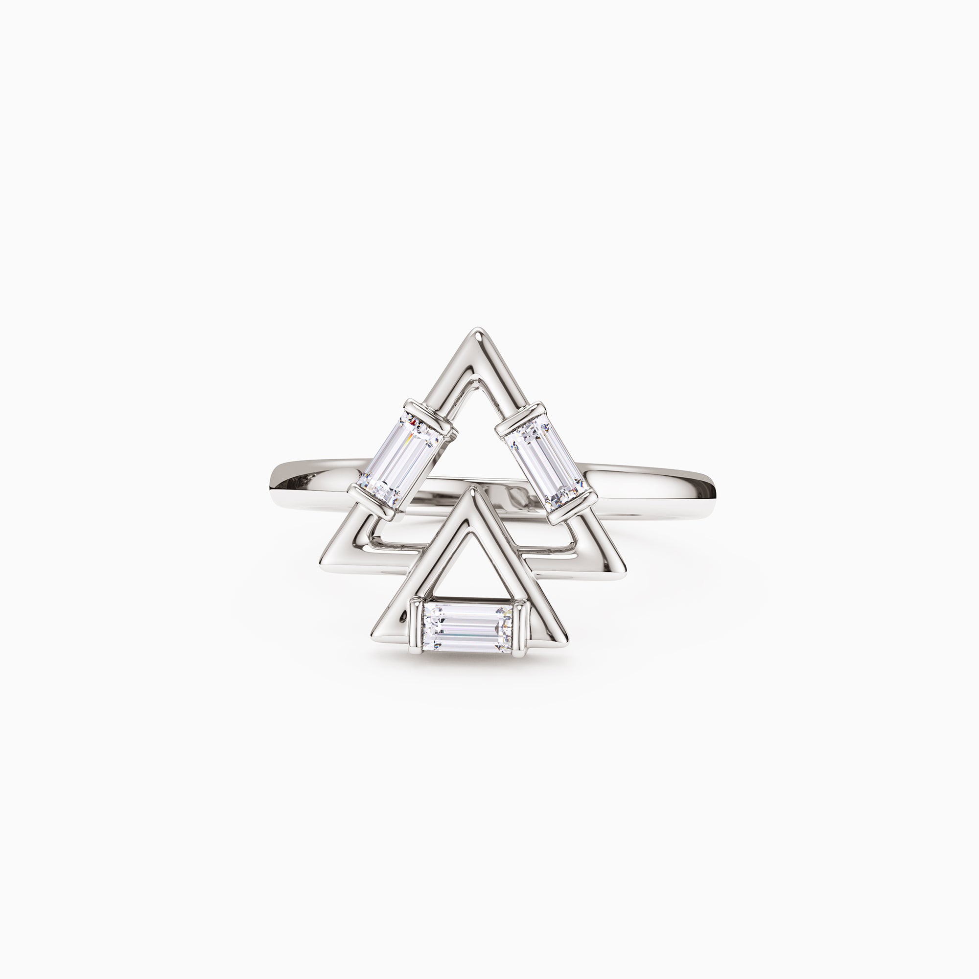 Trinity Triangle Duo Charm Baguette Stone Ring - vanimy