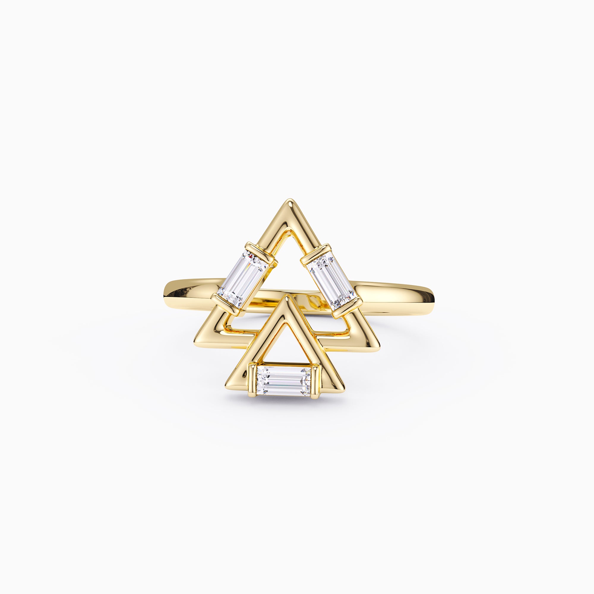 Trinity Triangle Duo Charm Baguette Stone Ring - vanimy