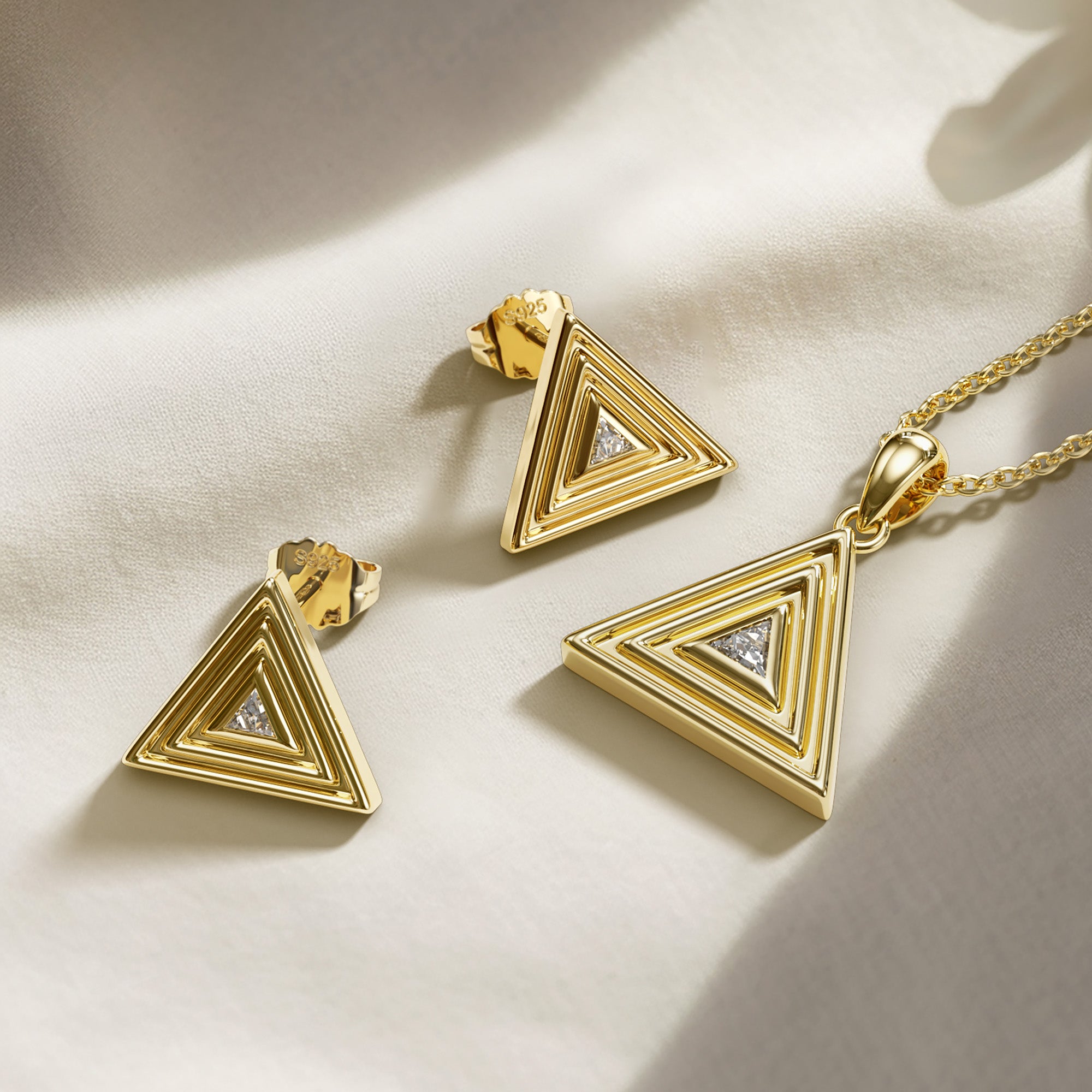 Geometric Triangle Tribe Trillion Cut Pendant Necklace - vanimy