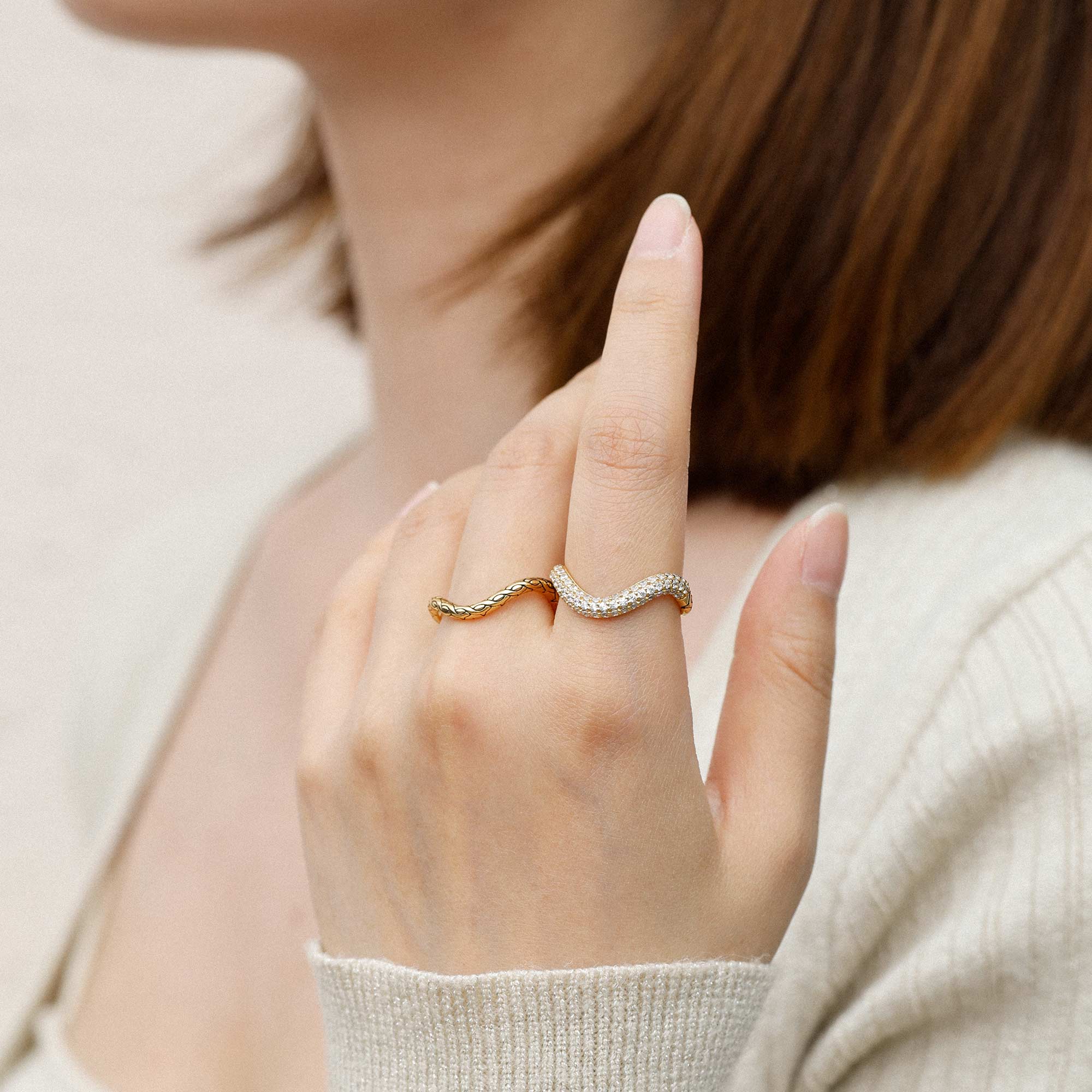 Crown of Thorns Pavé Wavy Enamel Statement Ring