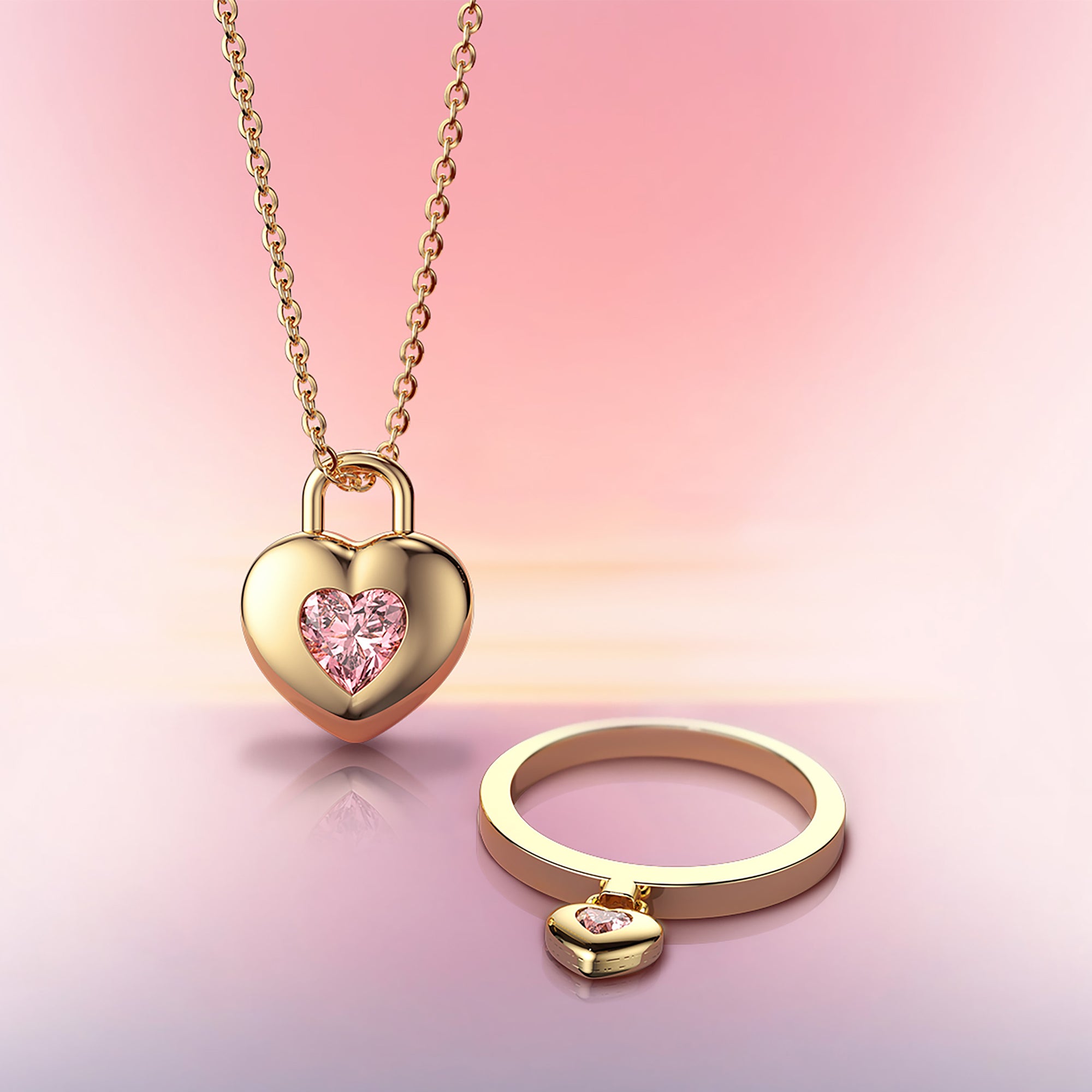 Pink Heart Dangle Love Lock Ring - vanimy