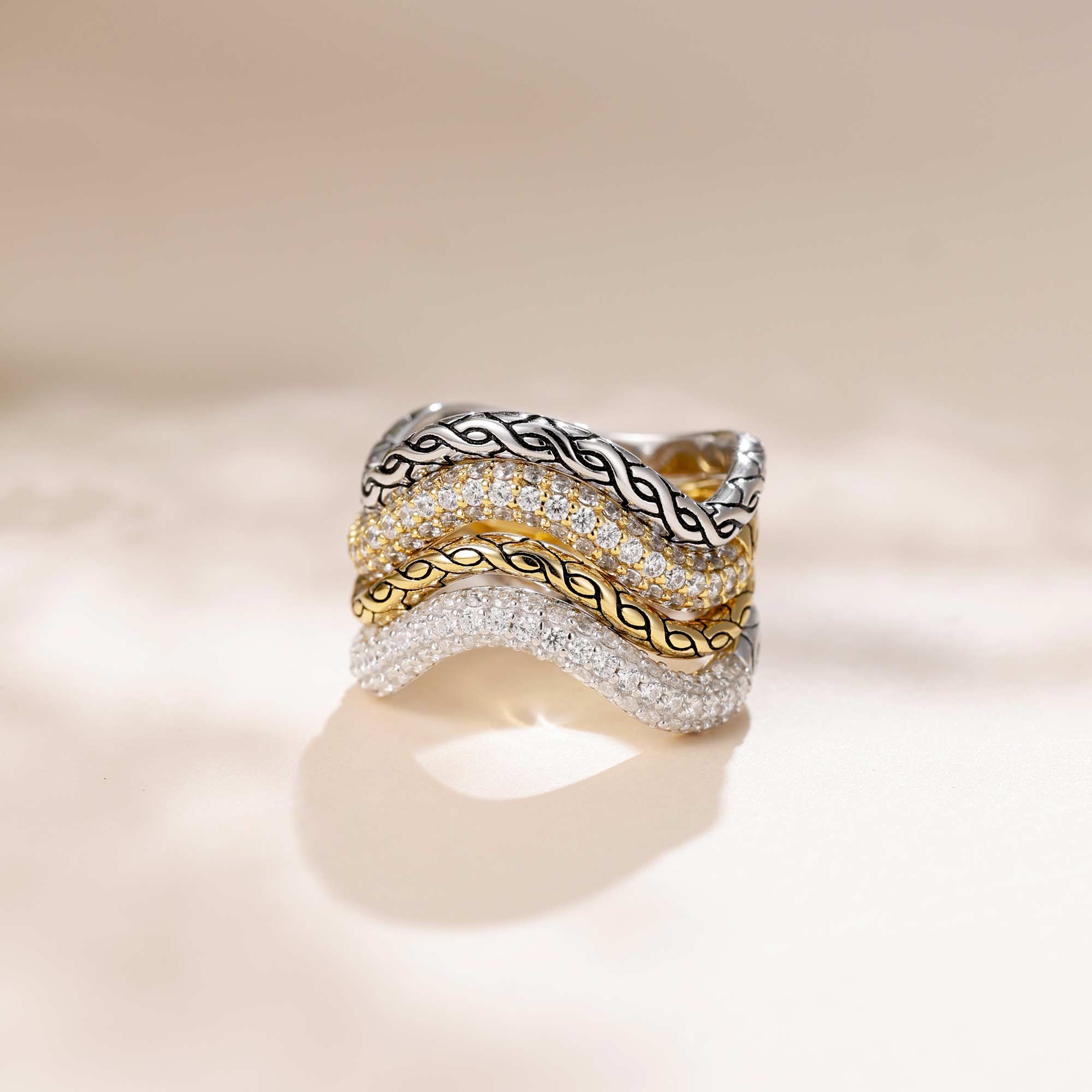 Crown of Thorns Pavé Wavy Enamel Statement Ring