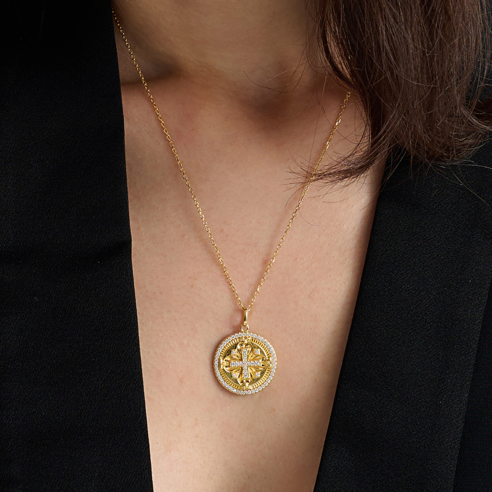 Customized Cross Protection Prayer Medallion Pendant Necklace - vanimy