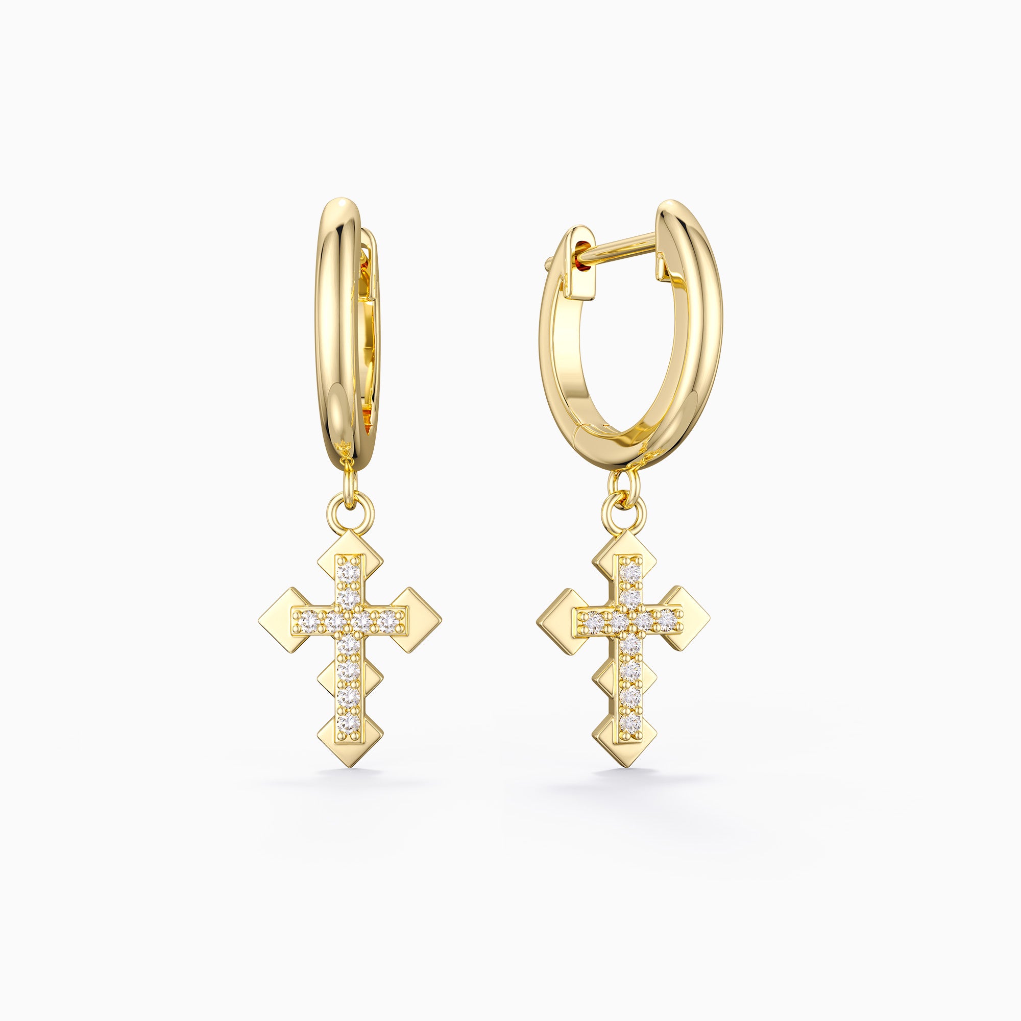 Gold Circle Cross Dangle Earrings - vanimy