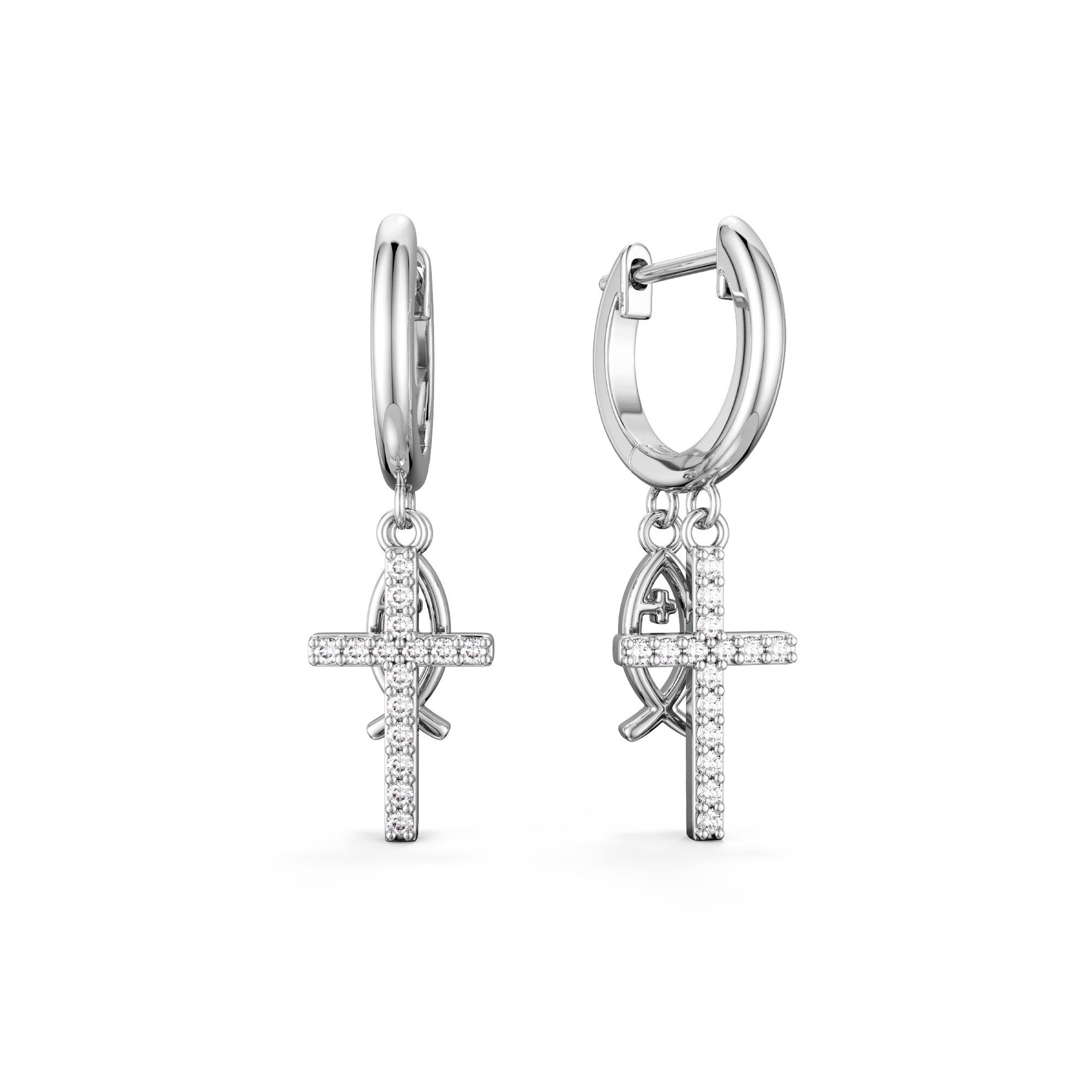 Sterling Silver Ichthys Cross Earrings - vanimy