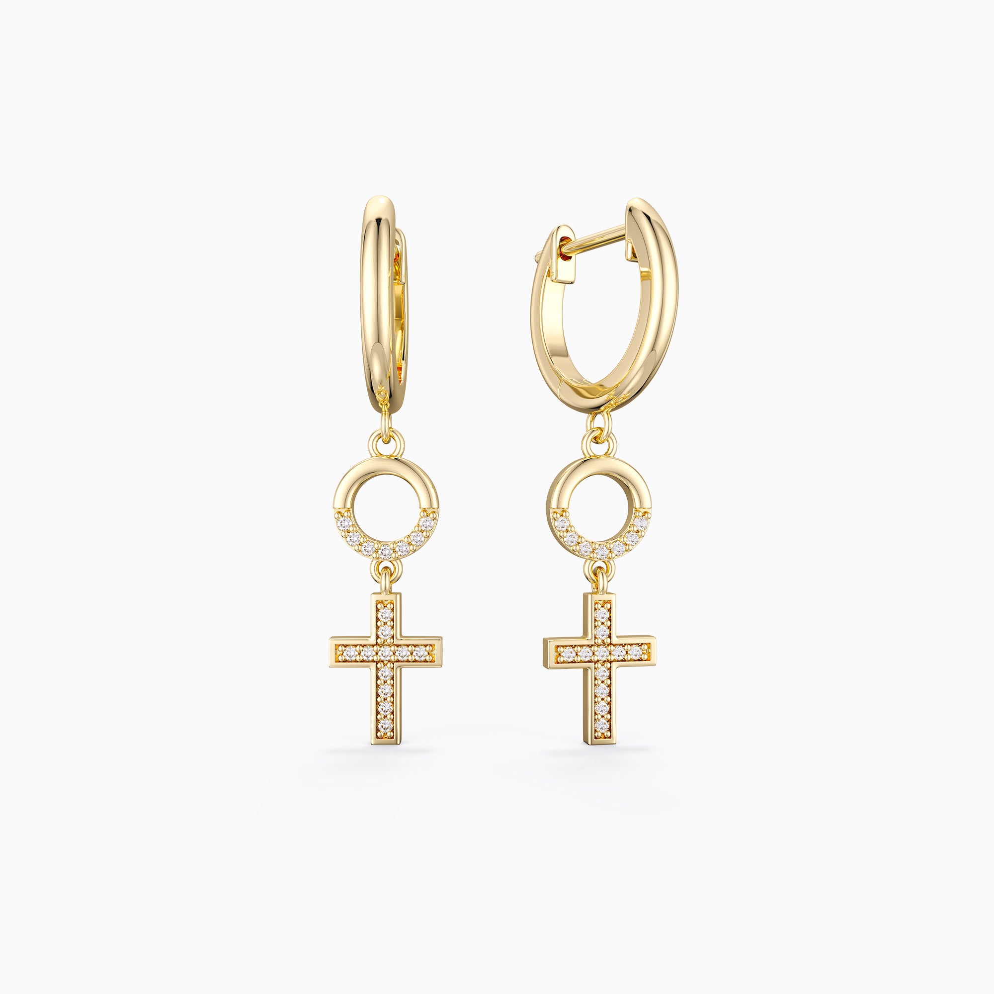 Gold Circle Cross Earrings - vanimy