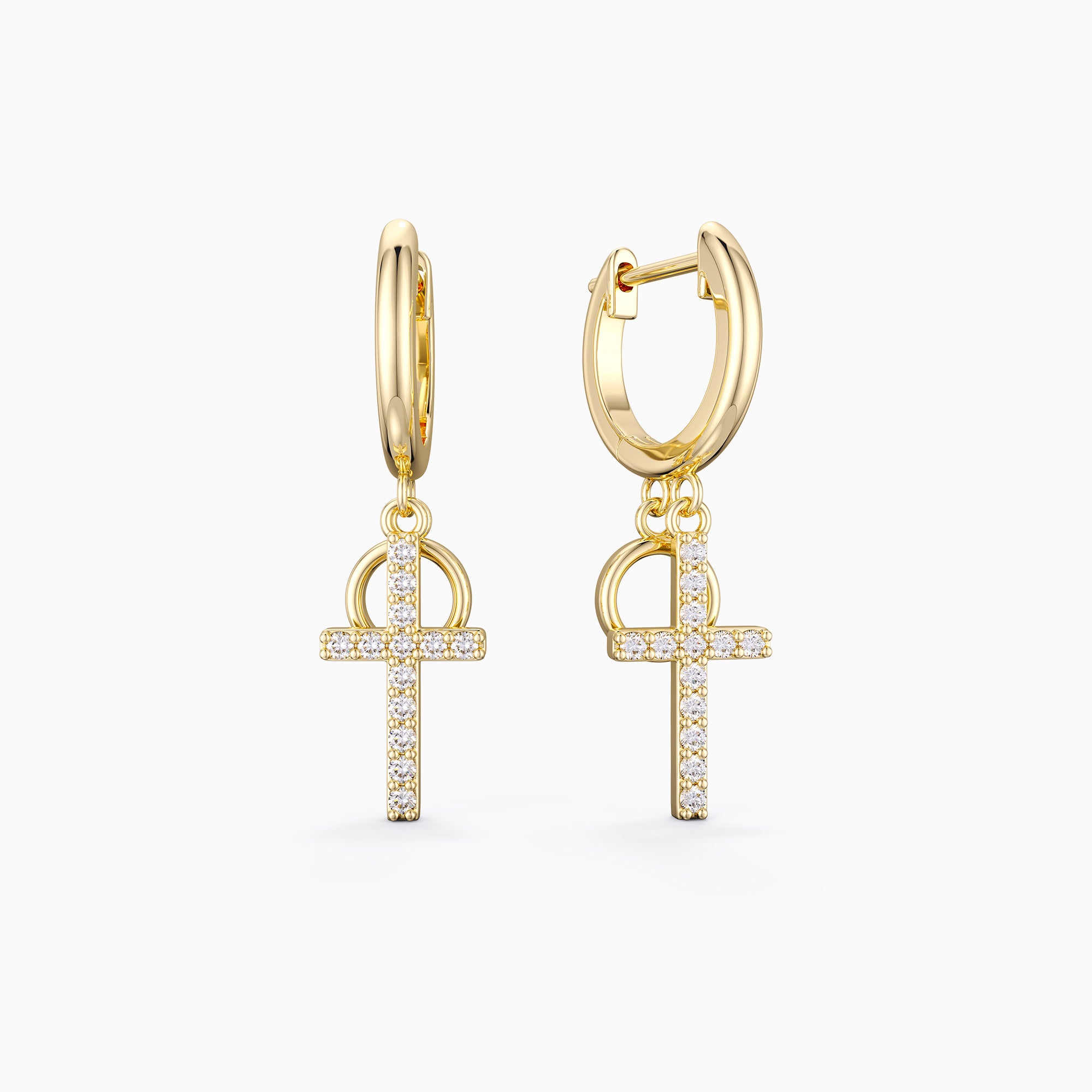 Gold Layered Circle Cross Earrings - vanimy