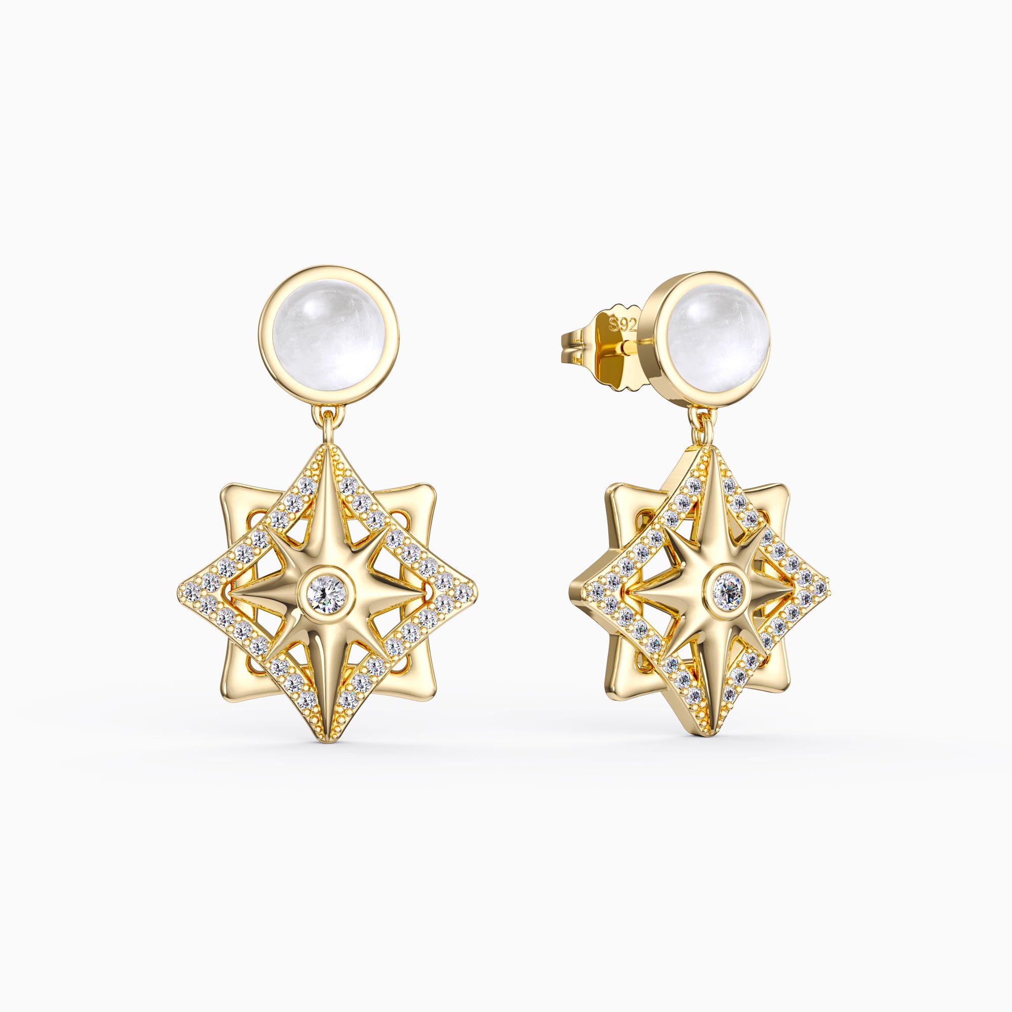 Pave North Star with Moonstone Drop Earrings - vanimy