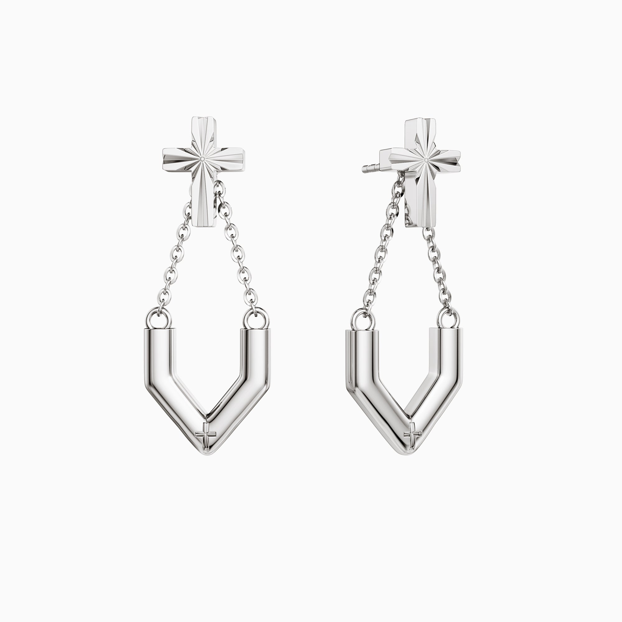 ‘Take the first step in faith&#39; V Chain Cross Drop Earrings - vanimy