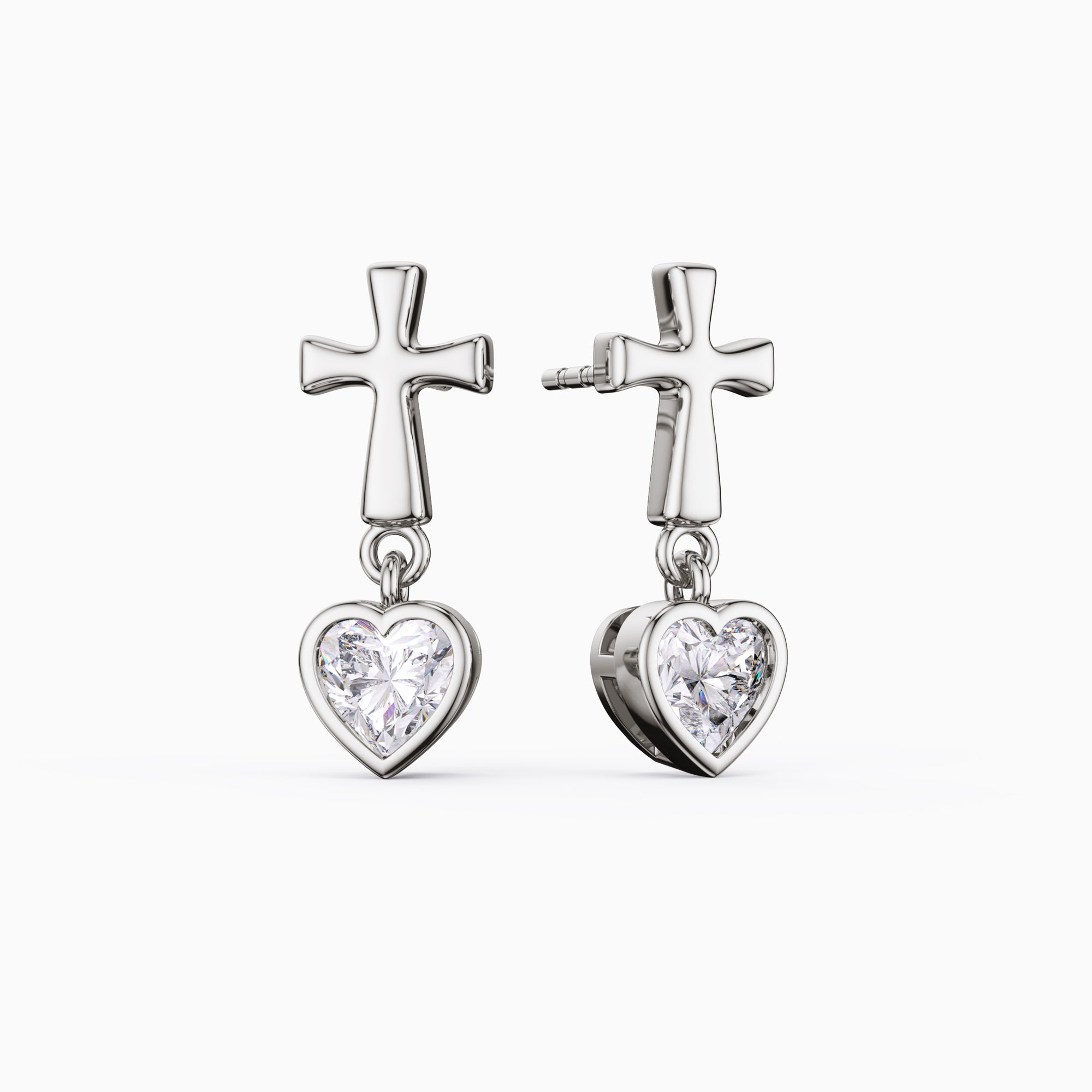Cross Heart Shaped Bezel Dangling Earrings - vanimy
