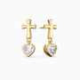 Cross Heart Shaped Bezel Dangling Earrings - vanimy