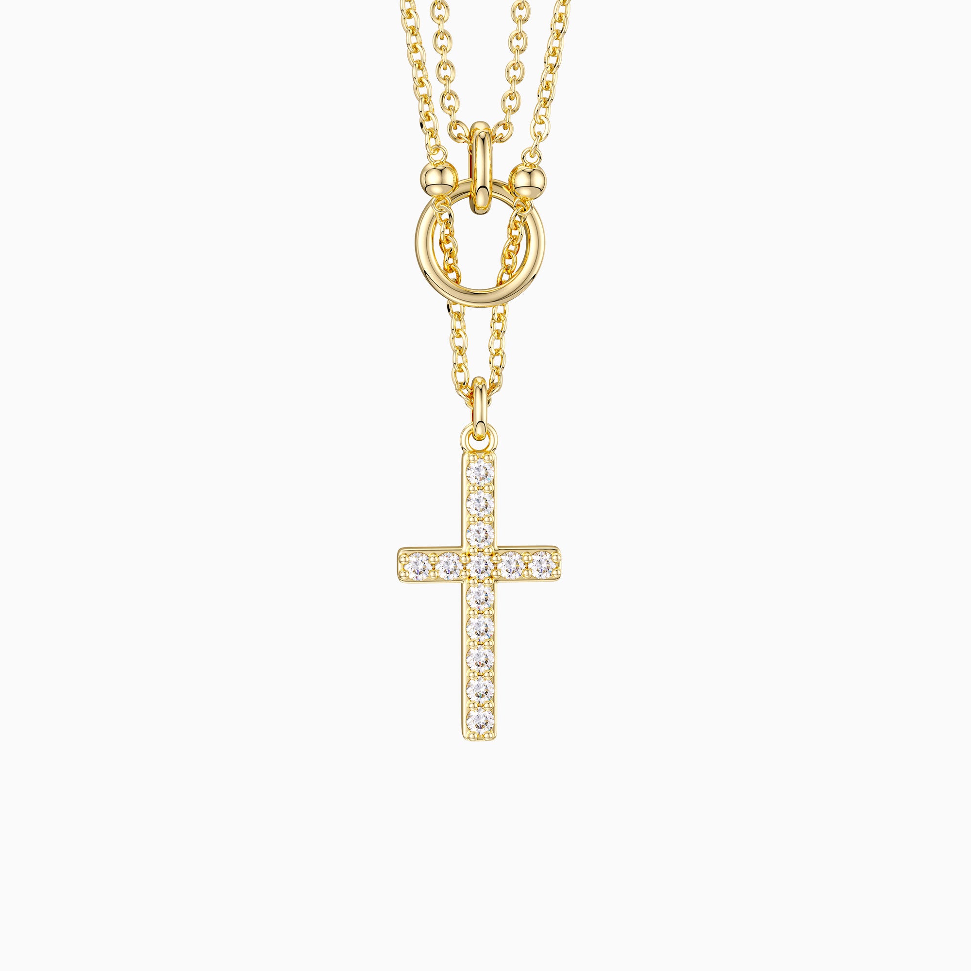 Gold Layered Circle Cross Necklace - vanimy