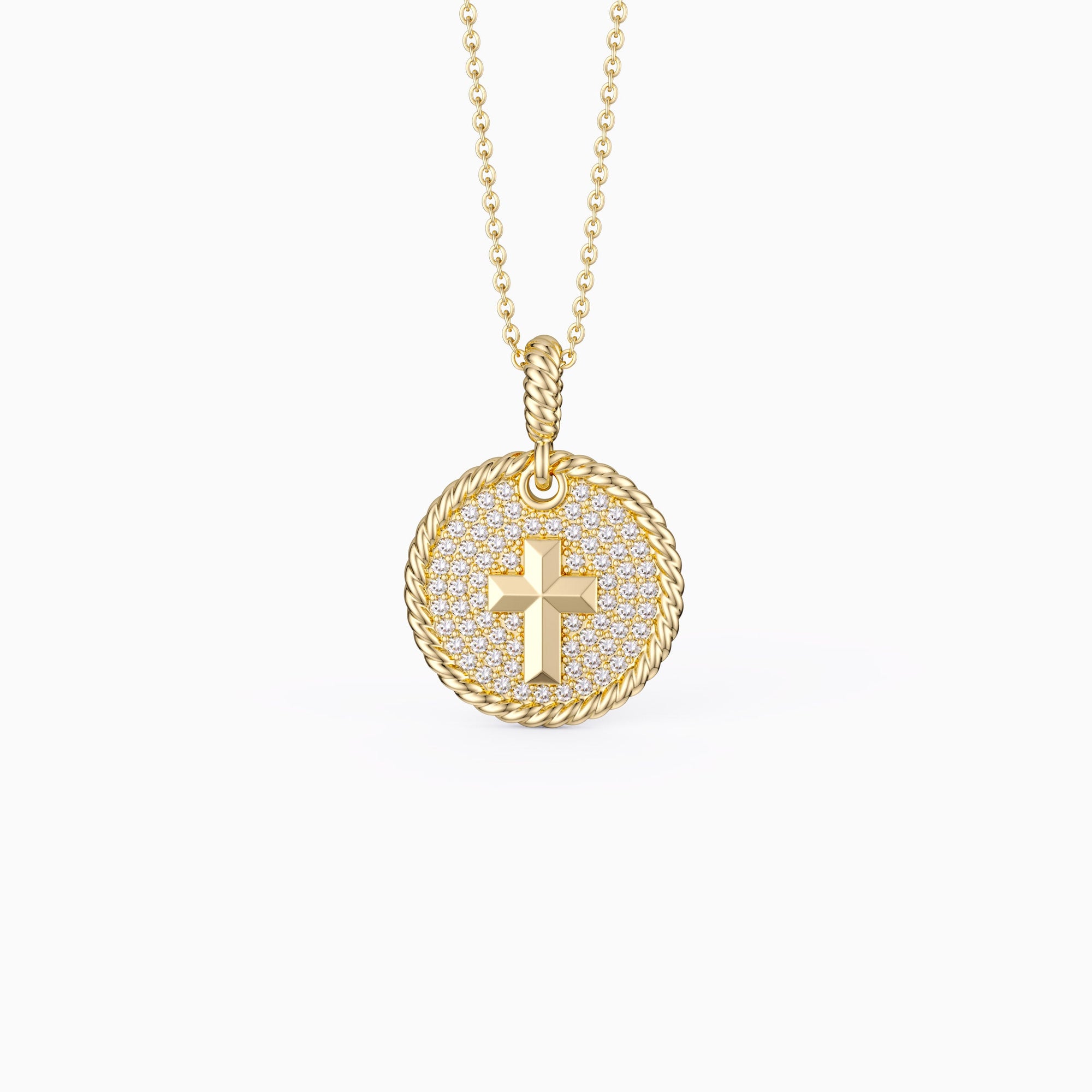Customized Pavé Coin Cross Necklace - vanimy