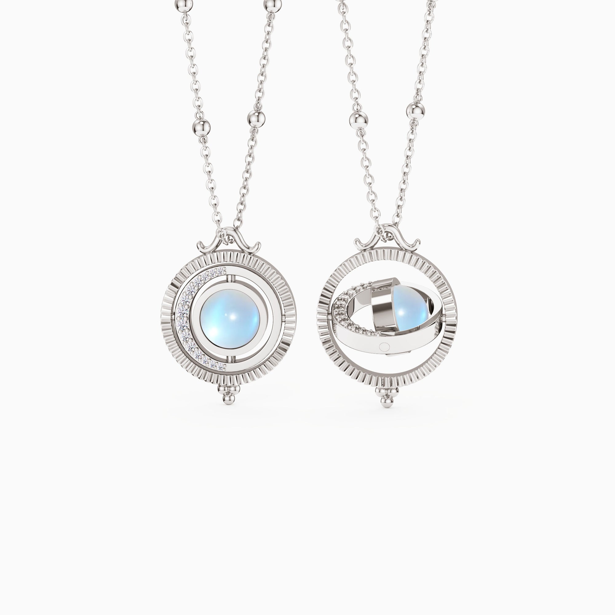 Crescent Moon with Moonstone Spinning Amulet Necklace - vanimy