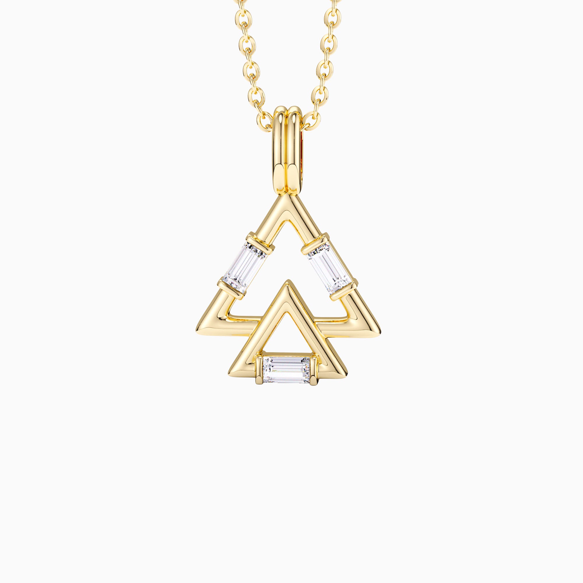 Trinity Triangle Duo Charm Baguette Stone Pendant Necklace - vanimy