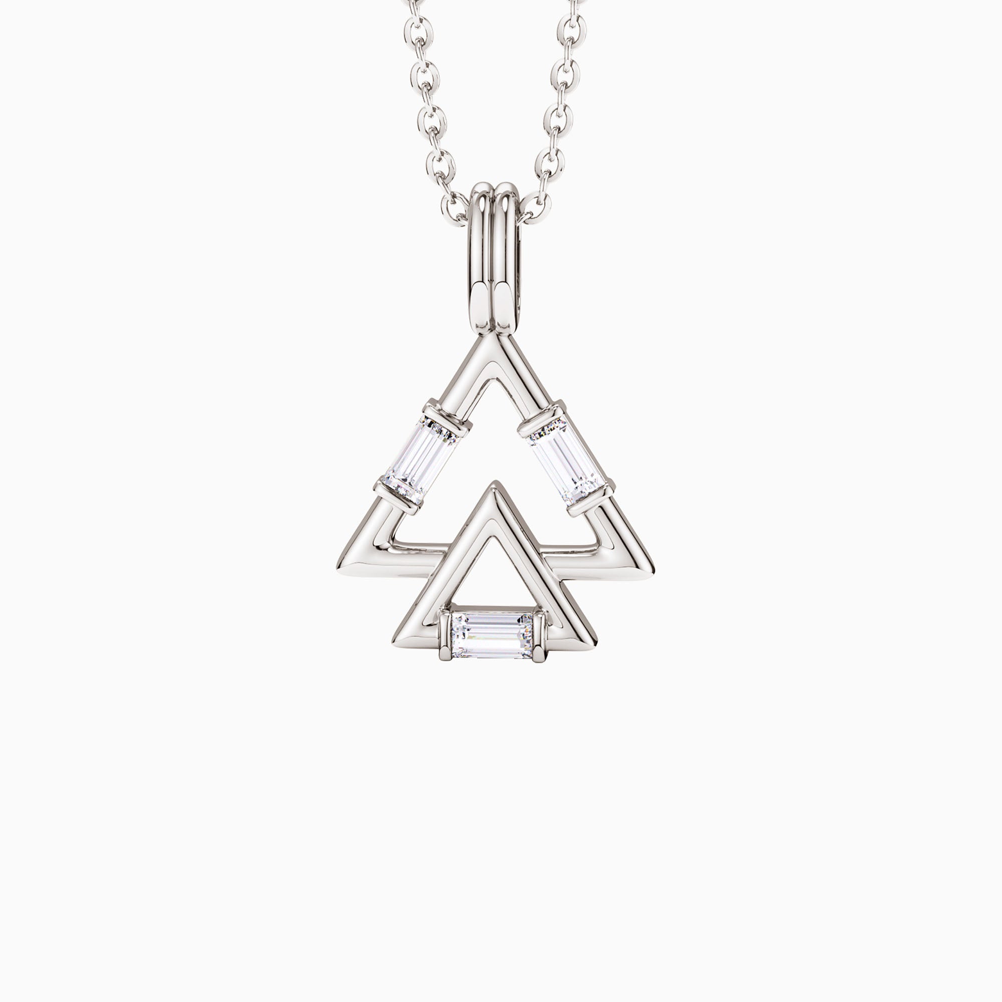 Trinity Triangle Duo Charm Baguette Stone Pendant Necklace - vanimy