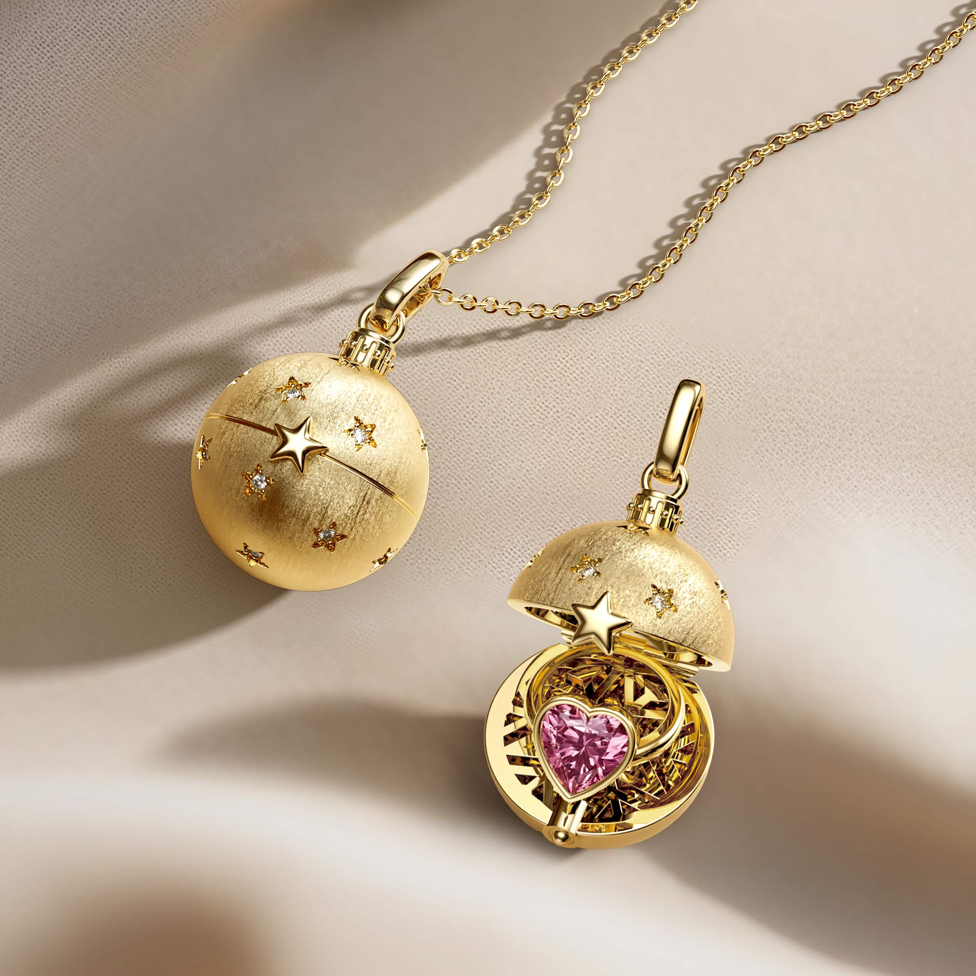 ‘You are My Treasure&#39; Pink Heart Celestial Star Amulet Christmas Ball Locket Pendant - vanimy