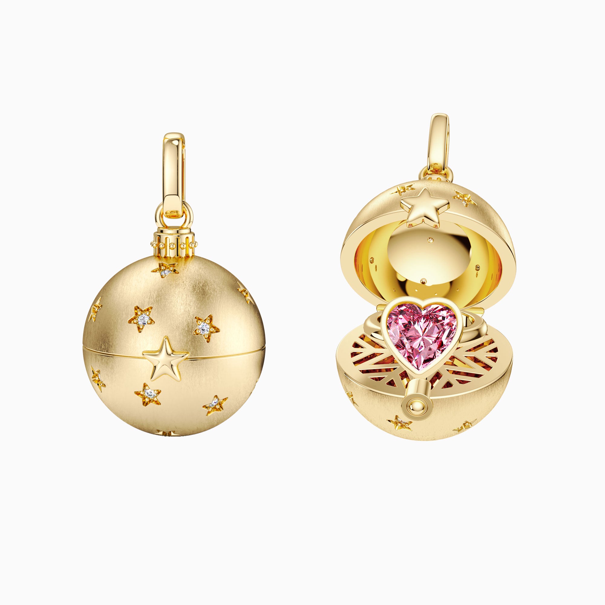 ‘You are My Treasure&#39; Pink Heart Celestial Star Amulet Christmas Ball Locket Pendant - vanimy