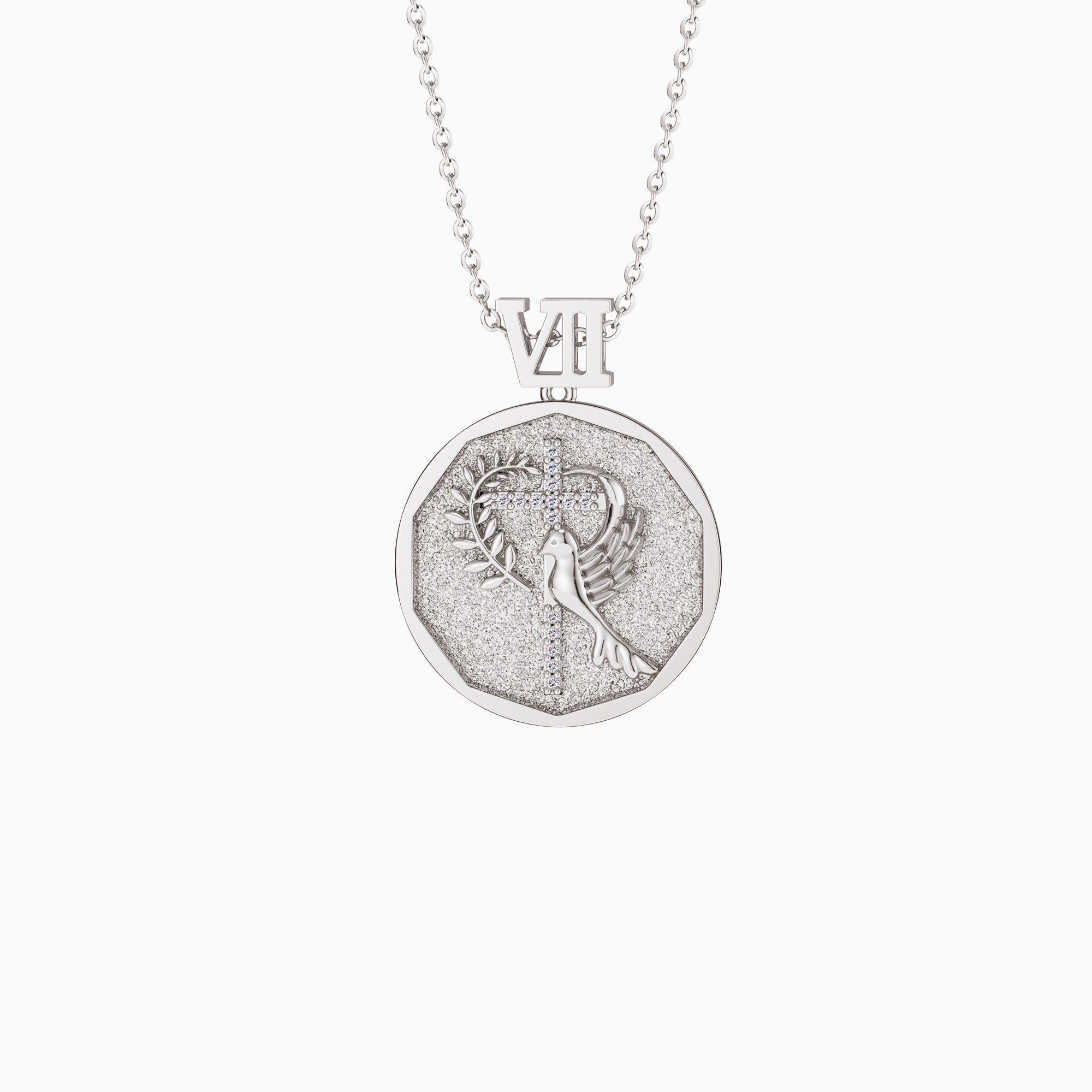 Promised Land Cross Dove of Peace with Olive Branch Coin Medallion Necklace - vanimy