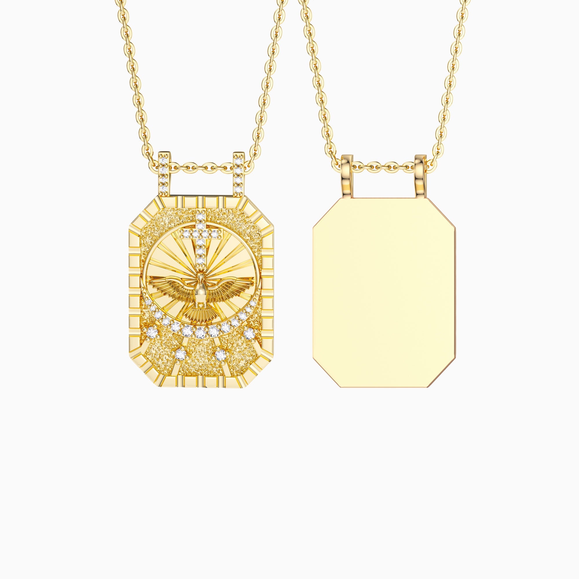 Personalized Cross Dove Celestial Protection Medallion Pendant Scapular Necklace - vanimy