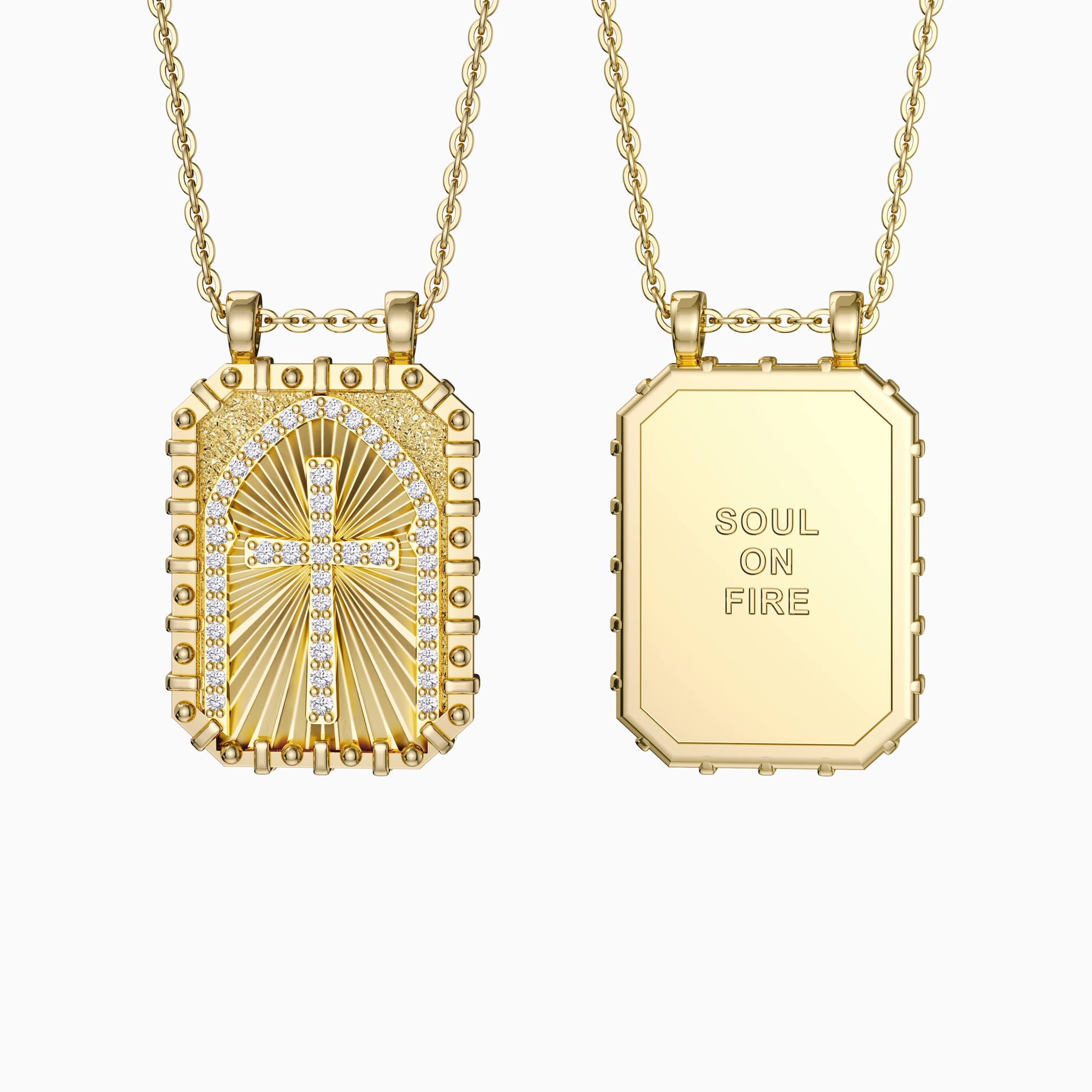 Soul On Fire Cross Medallion Pendant Engraved Necklace - vanimy