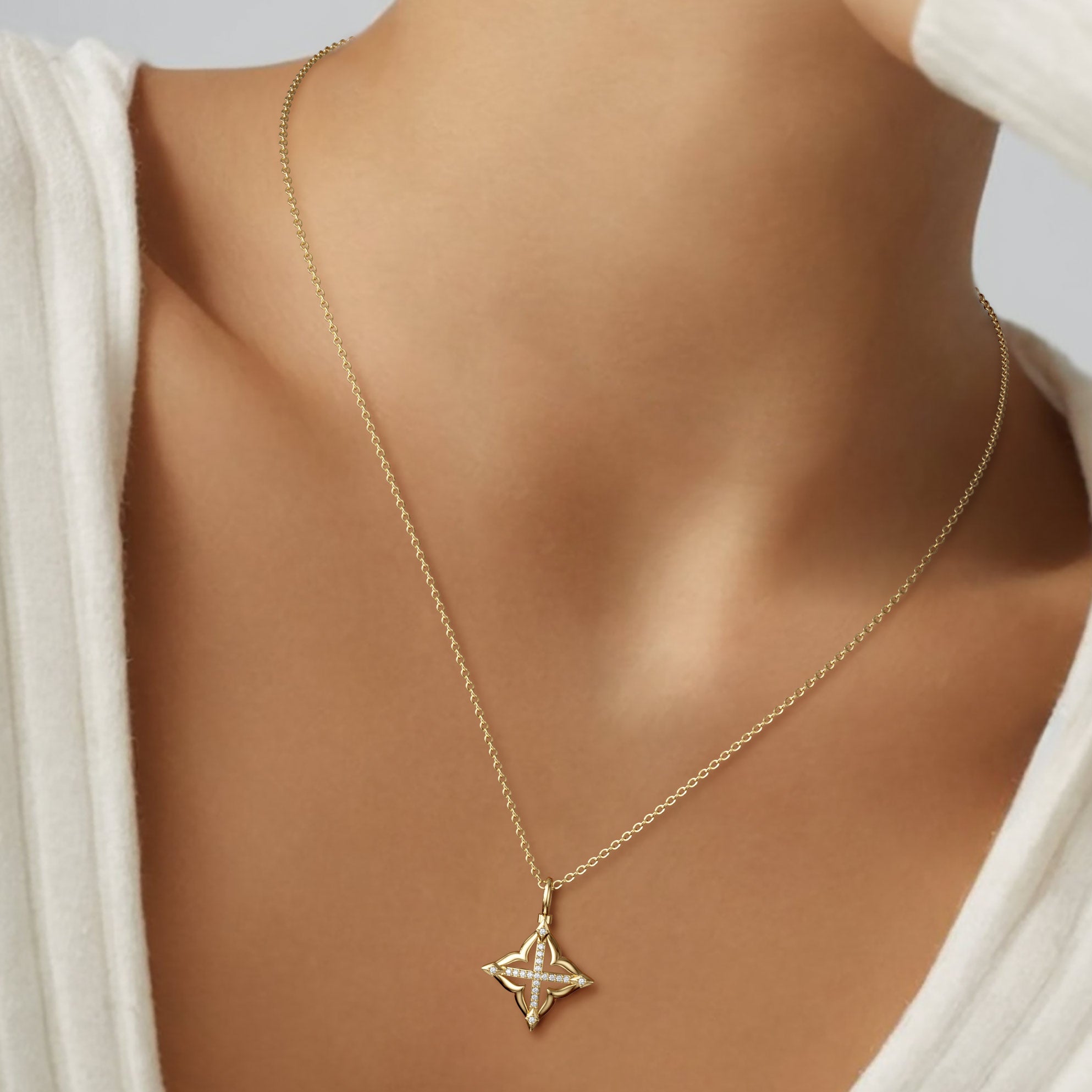 Lucky Four-Leaf Clover Cross Amulet Pendant Necklace - vanimy