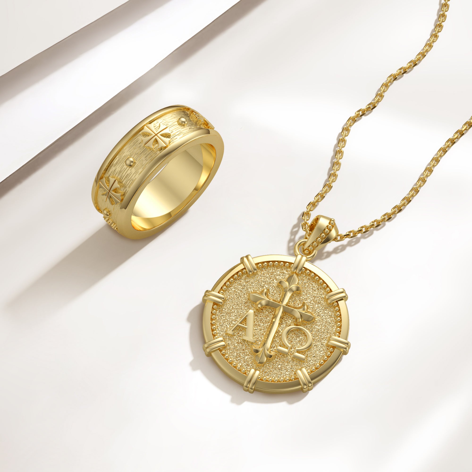 Alpha Omega Fleur-de-Lis Cross Medallion Necklace - vanimy