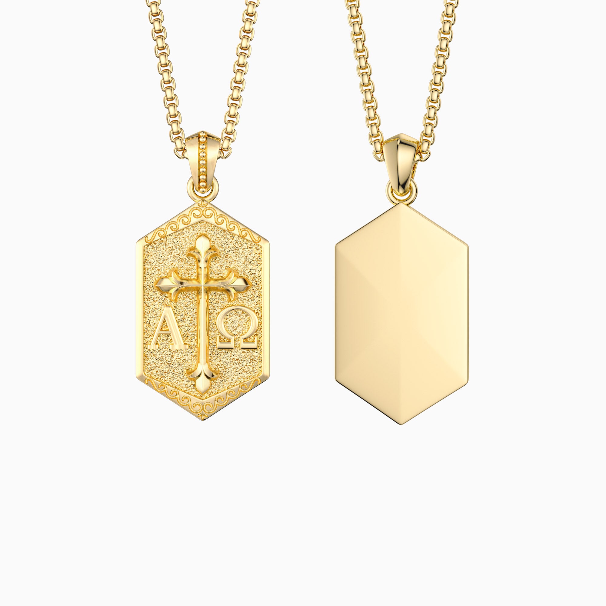 Personalized Hexagonal Alpha Omega Cross Medallion Necklace - vanimy