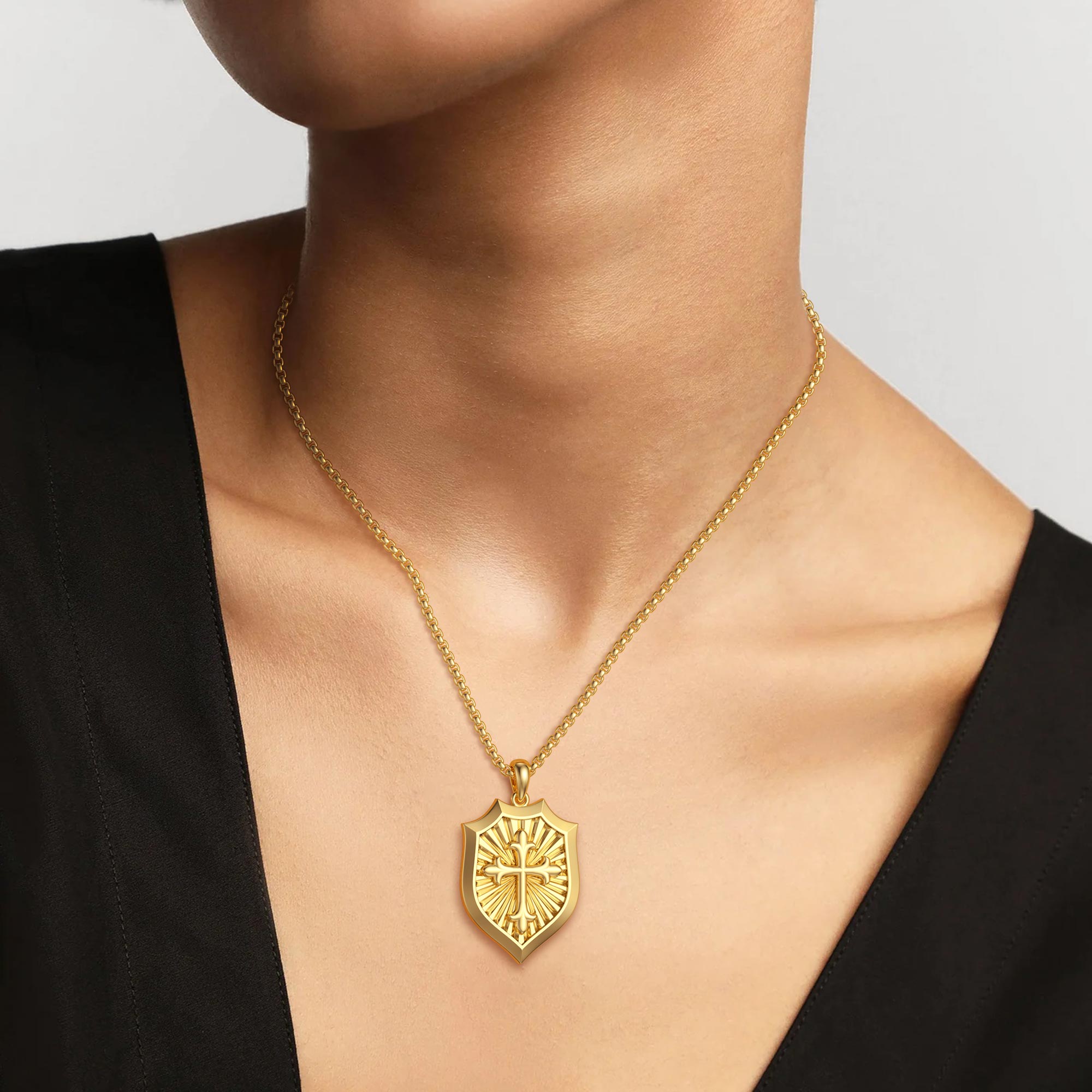 Radiant Shield Cross Protection Pendant Medallion Necklace - vanimy