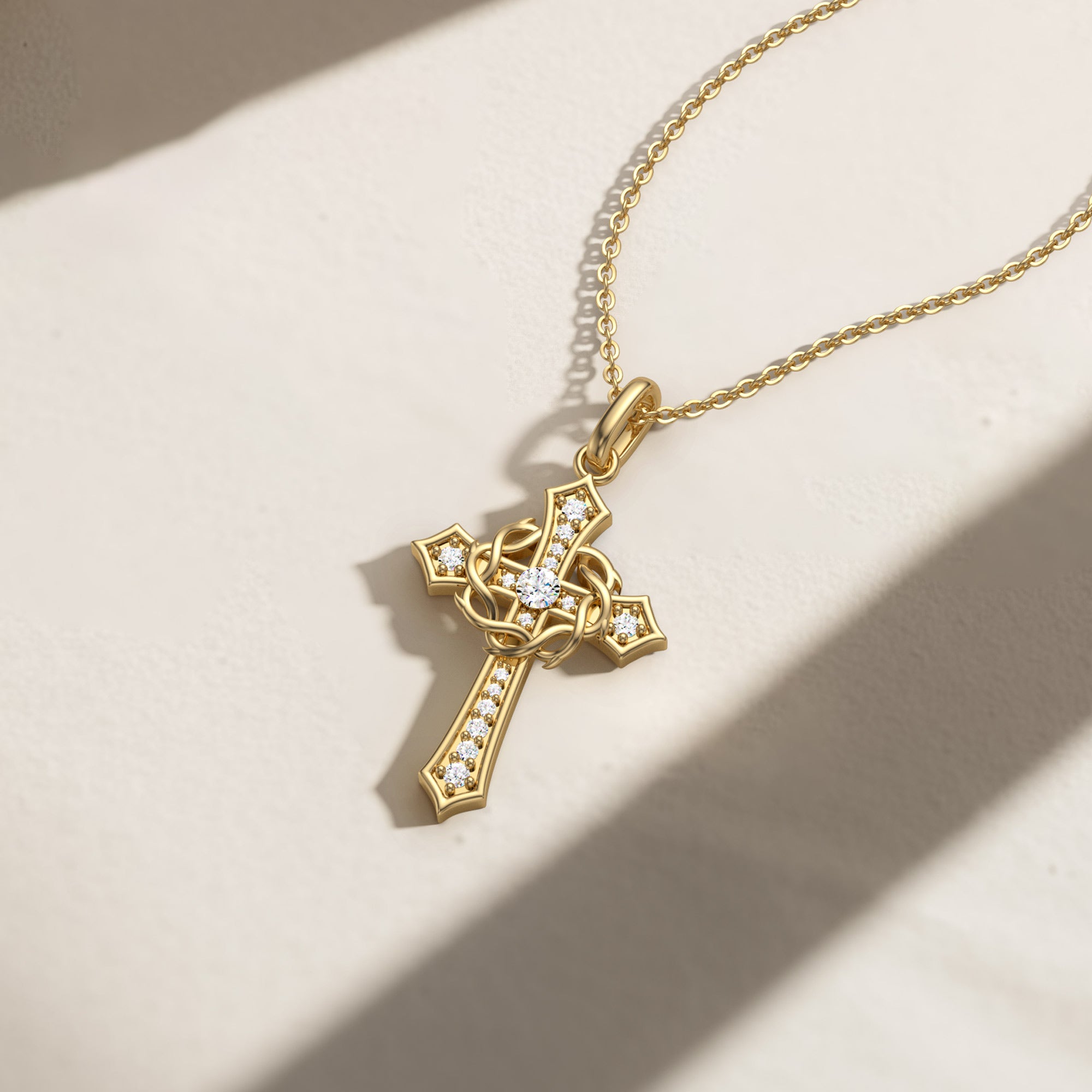 Cross and Crown of Thorns Faith Pendant Necklace - vanimy