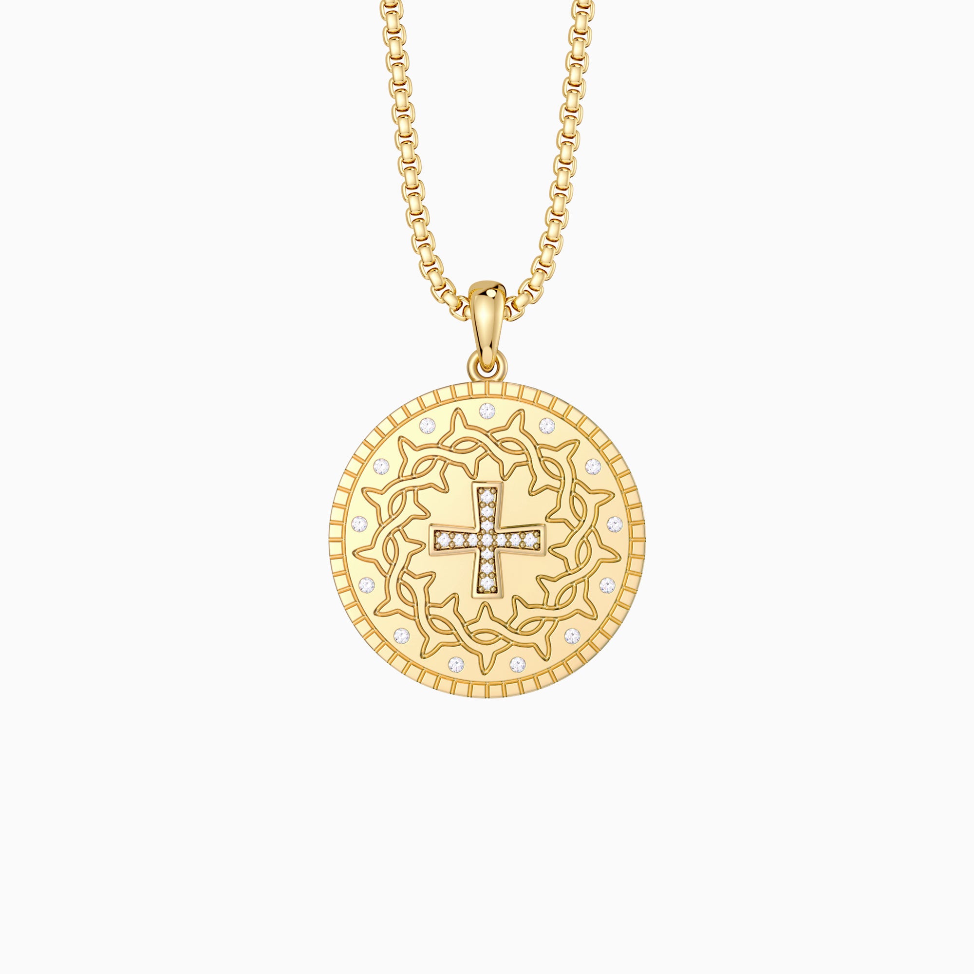 Personalized Cross Crown of Thorns Medallion Necklace - vanimy