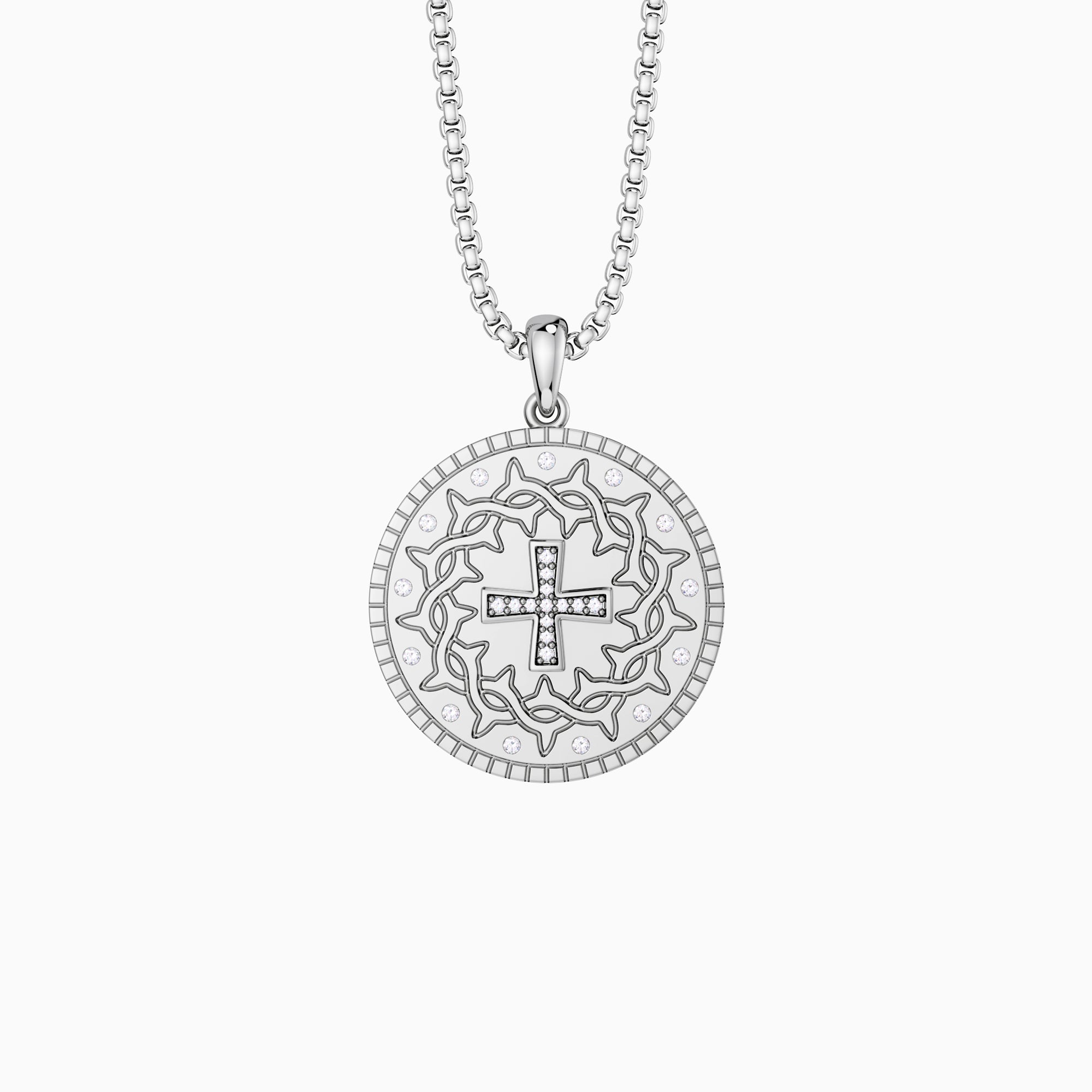 Cross Crown of Thorns Medallion Necklace - vanimy