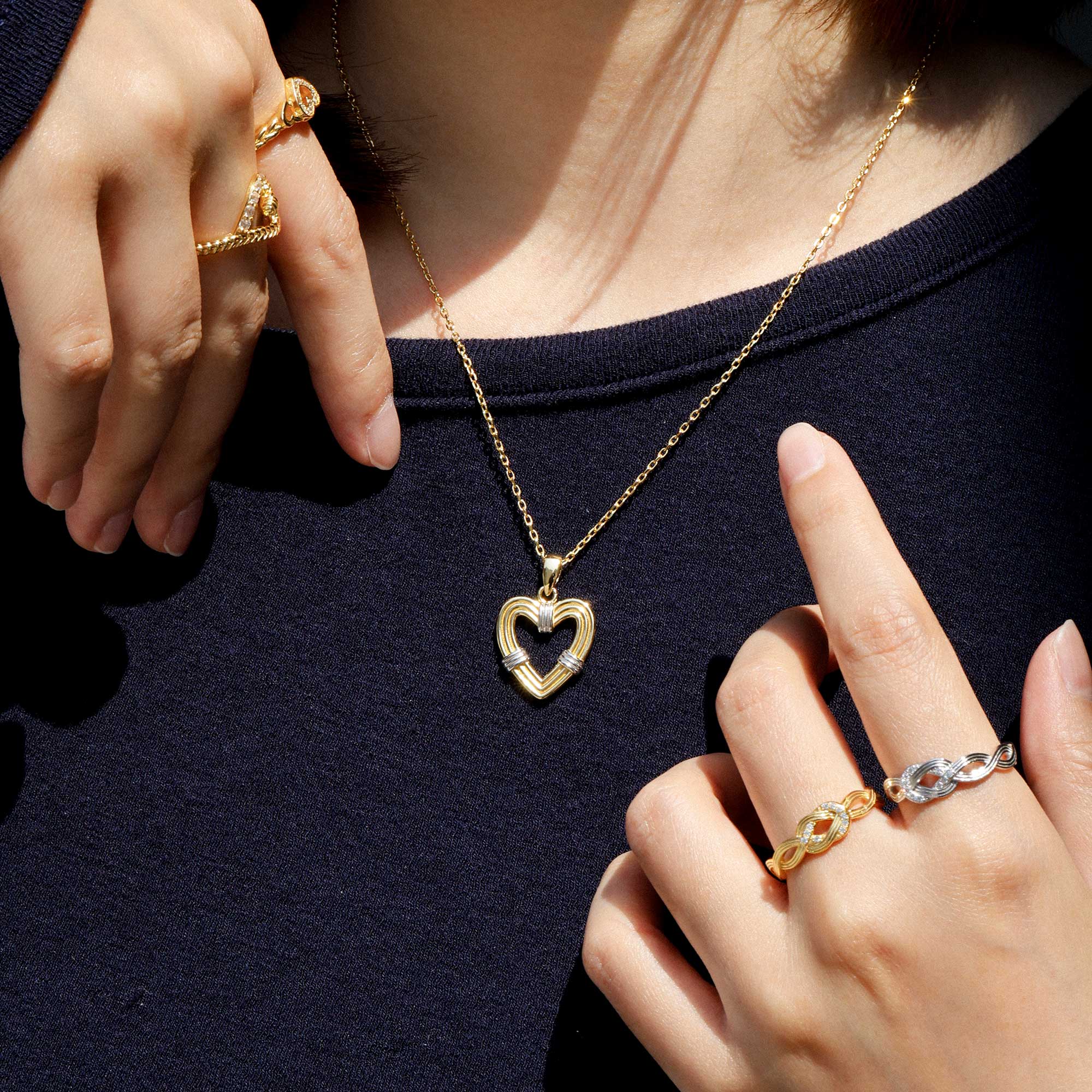 Two-Tone Knotted Heart Cord Pendant Necklace