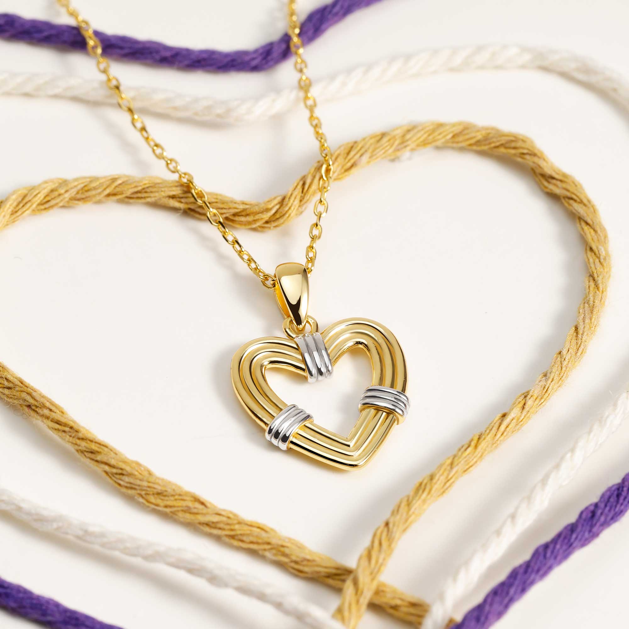 Two-Tone Knotted Heart Cord Pendant Necklace