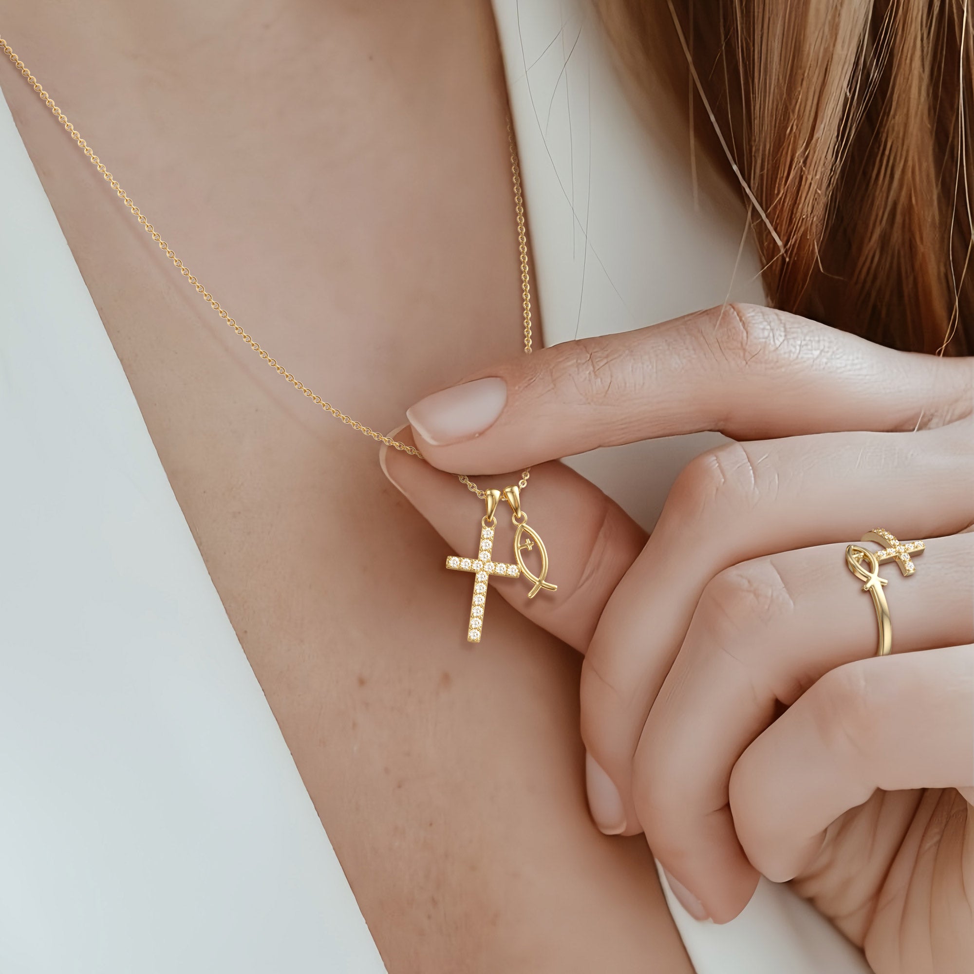 We Will be With You Cross Ichthys Necklace - vanimy