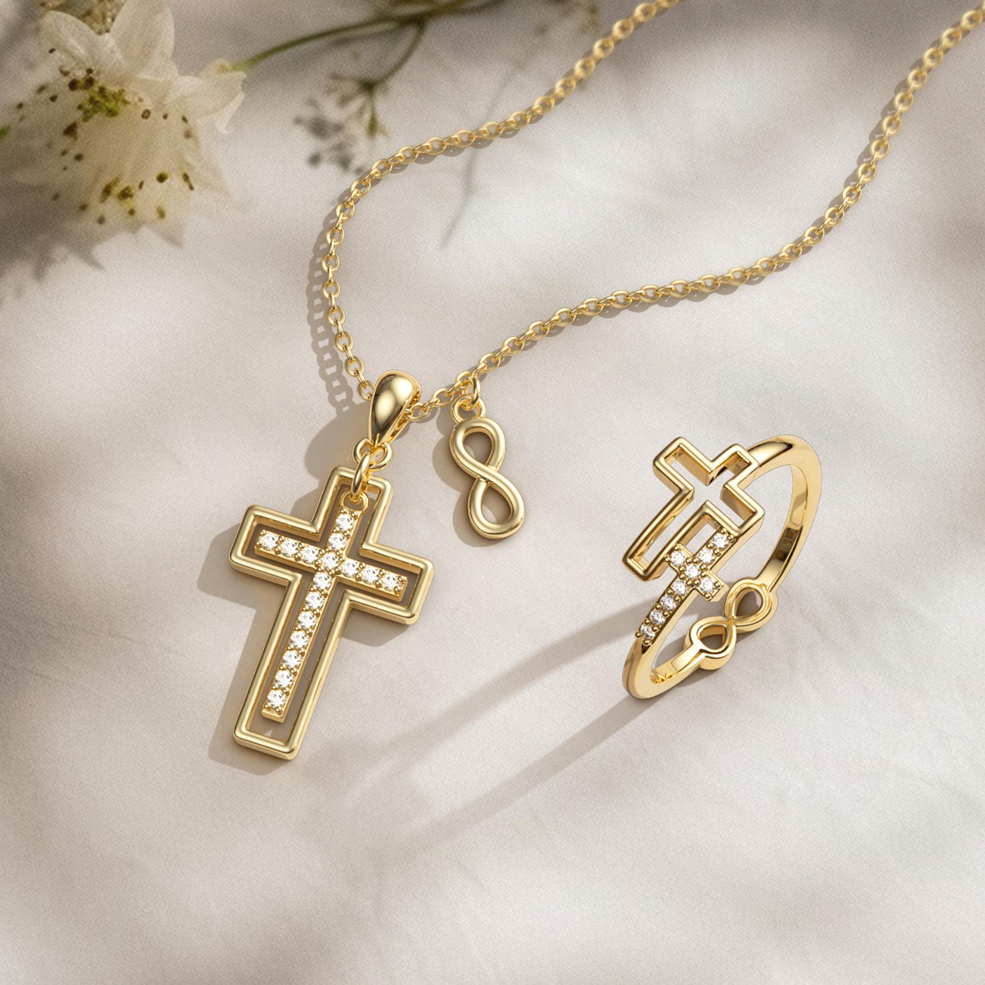 Gold Cutout Double Cross Necklace - vanimy